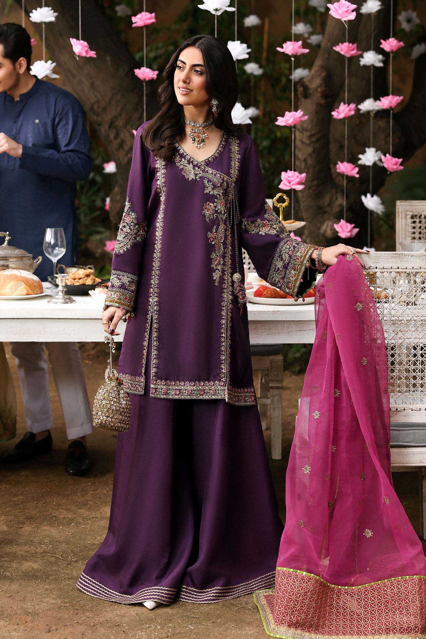 3 Piece Embroidered Raw Silk Suit
