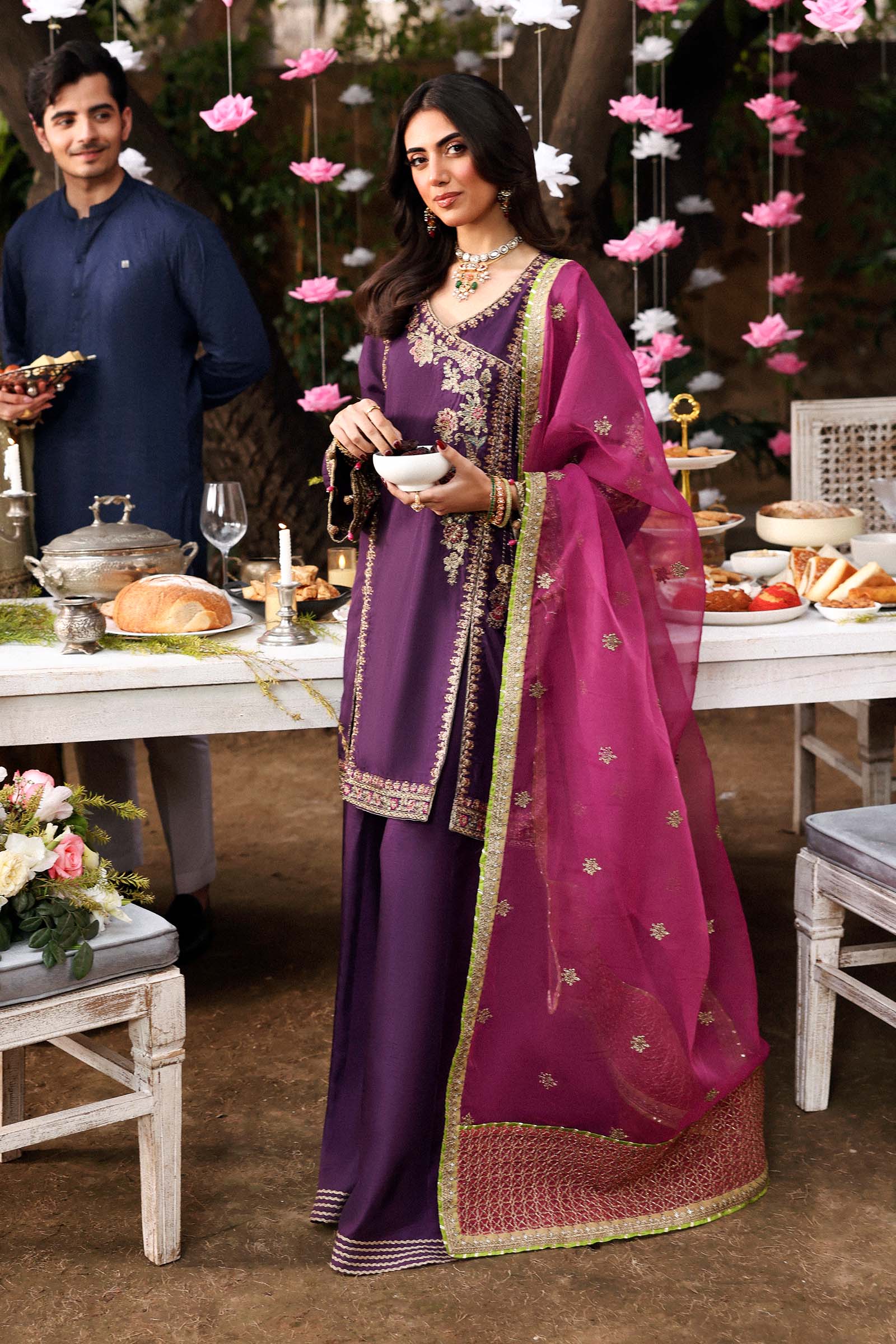 3 Piece Embroidered Raw Silk Suit