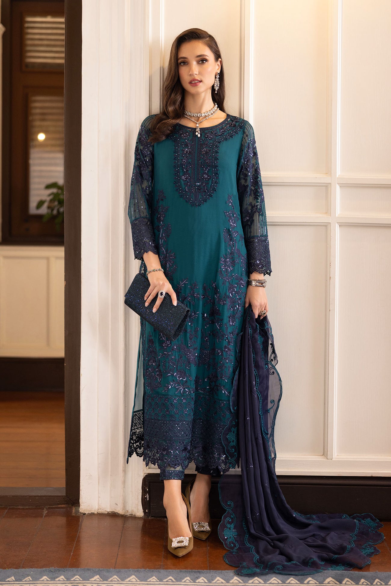 3 Piece Embroidered Chiffon Suit