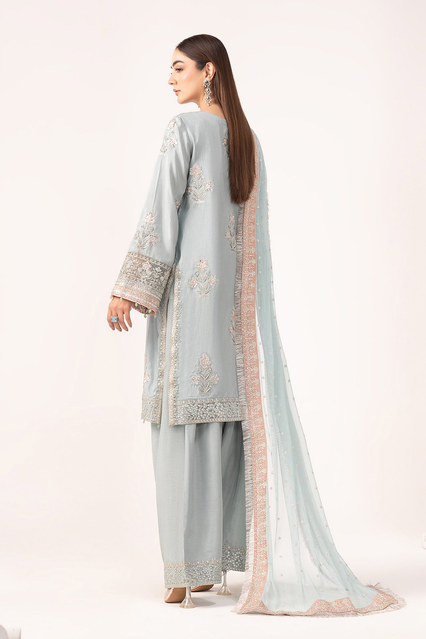 3 Piece Embroidered Raw Silk Suit