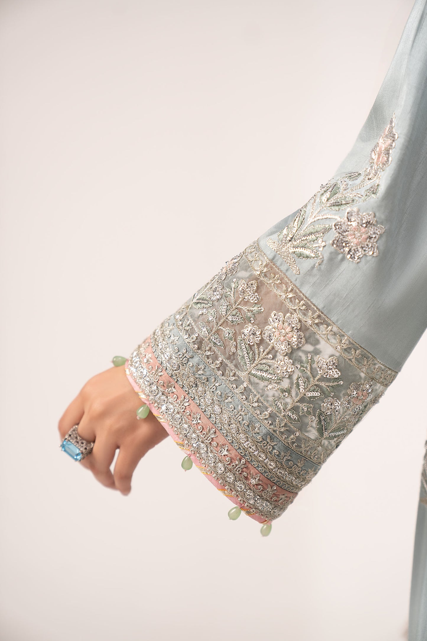 3 Piece Embroidered Raw Silk Suit