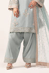 3 Piece Embroidered Raw Silk Suit