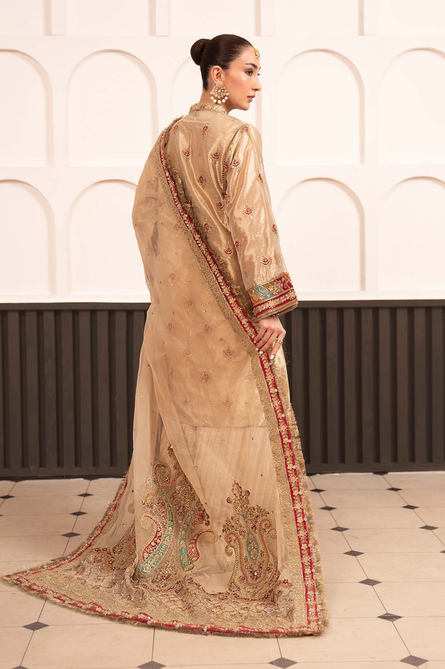3 Piece Embroidered Tissue Suit