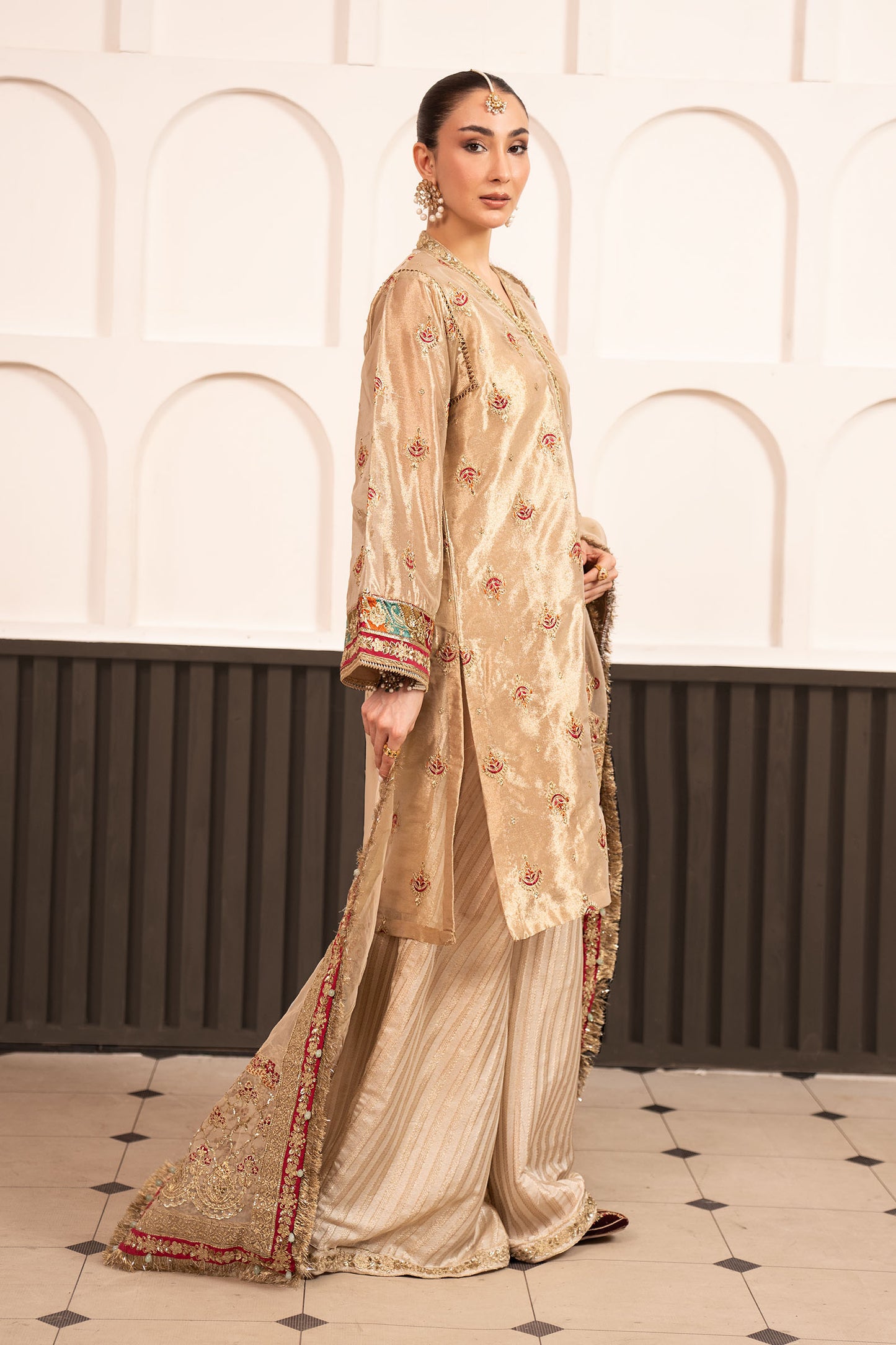 3 Piece Embroidered Tissue Suit