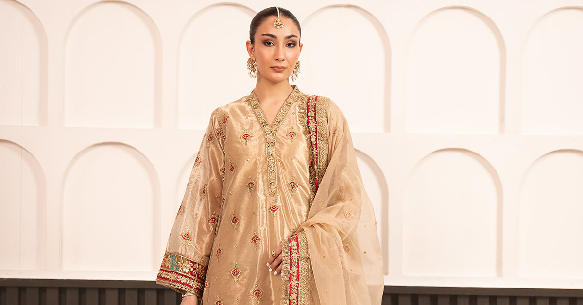 3 Piece Embroidered Tissue Suit