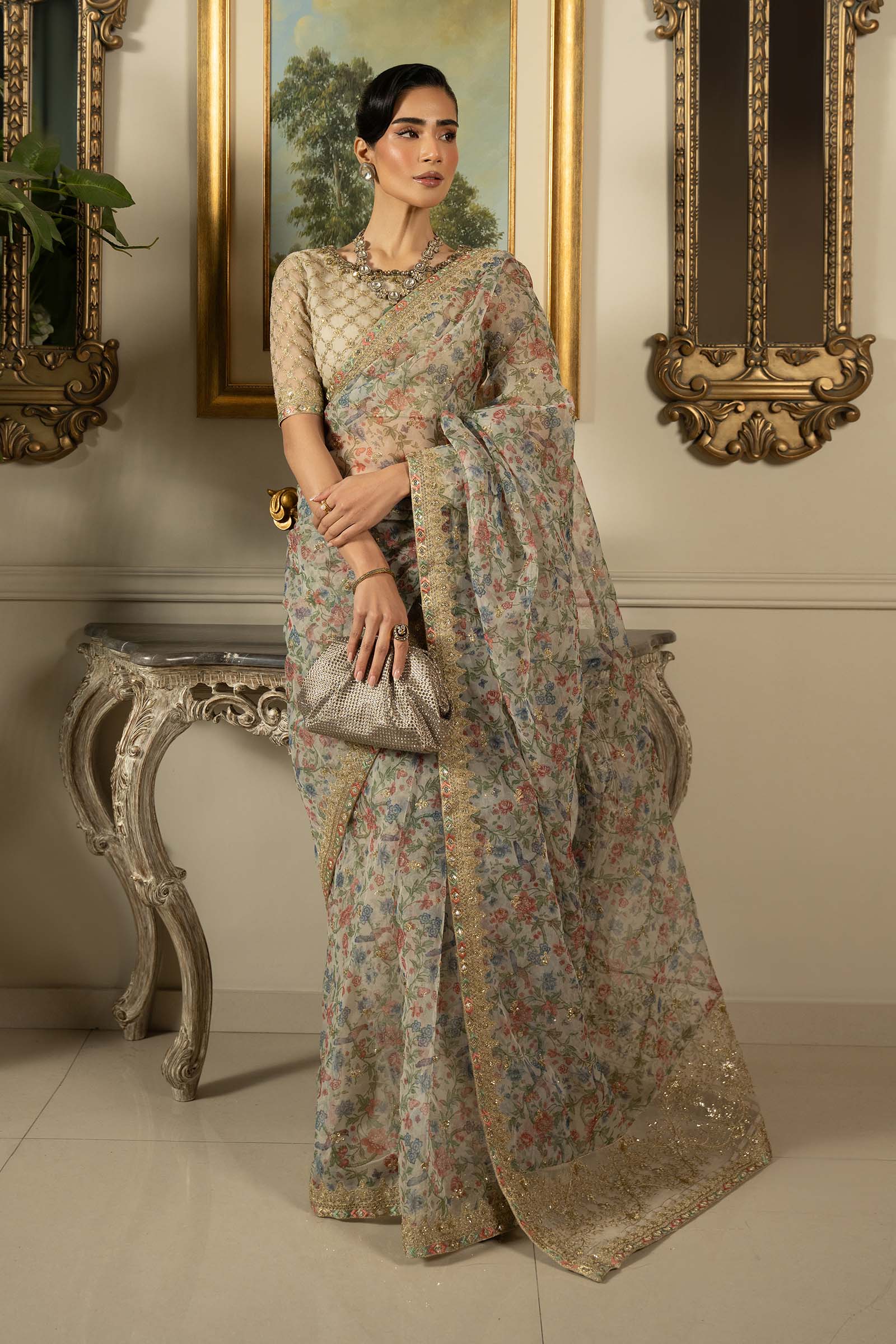 Embroidered Organza Saree