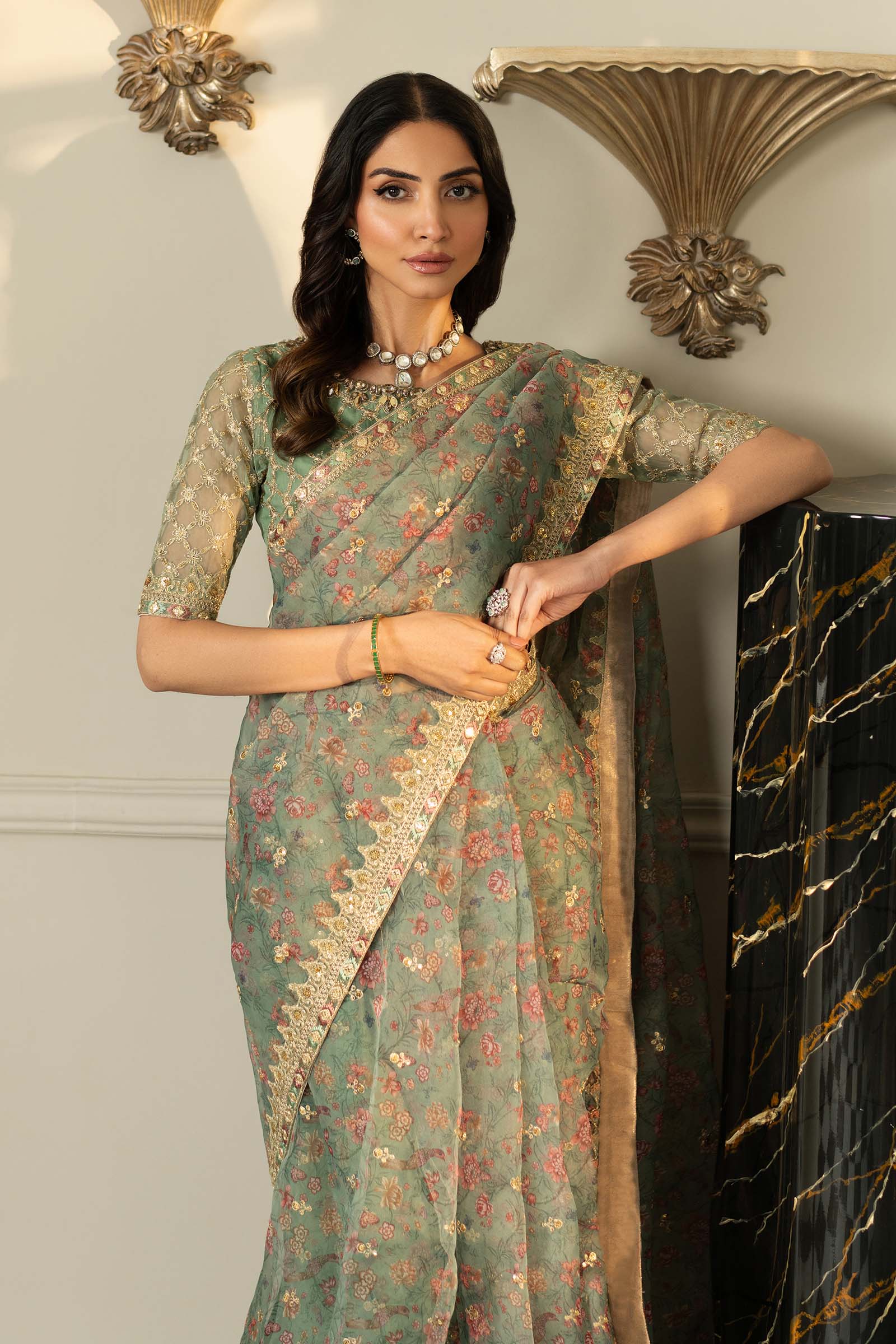 Embroidered Organza Saree