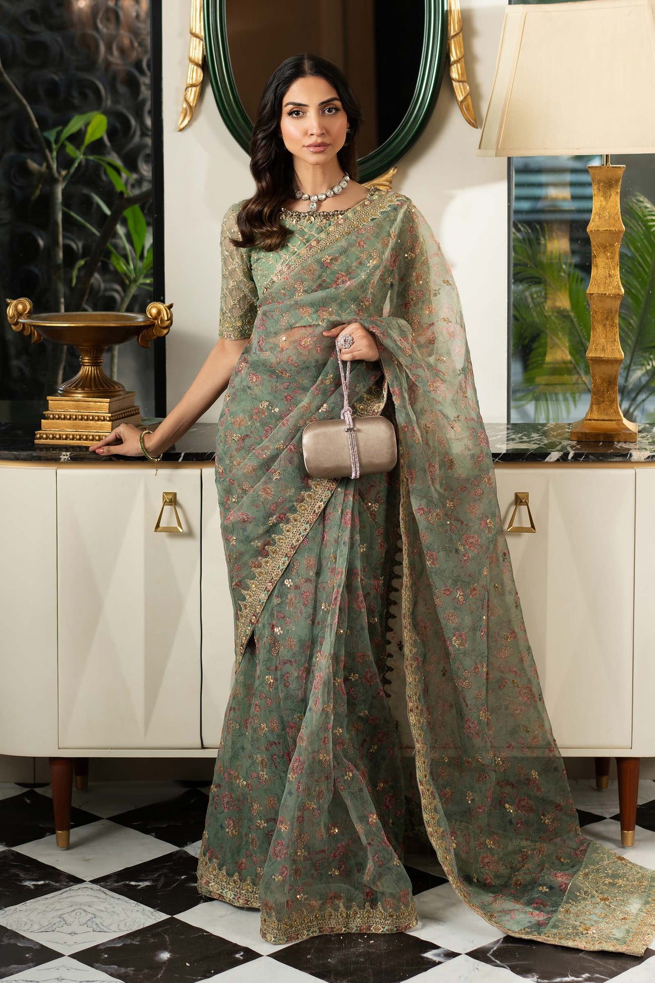 Embroidered Organza Saree