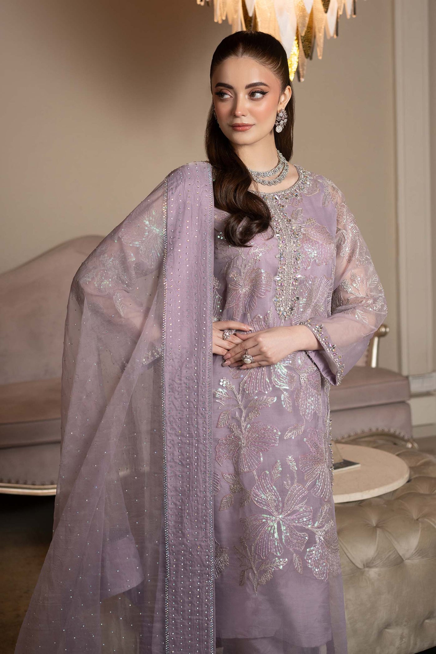 3 Piece Embroidered Organza Suit | SF-EF25-15