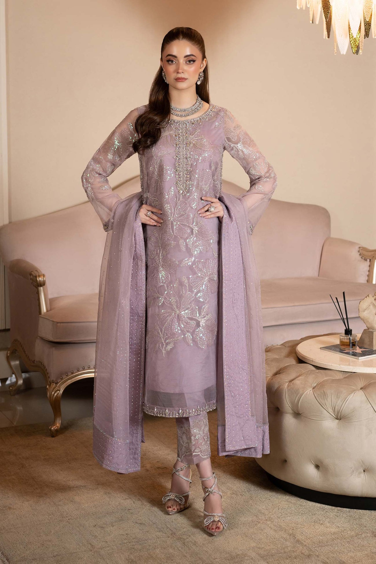 3 Piece Embroidered Organza Suit