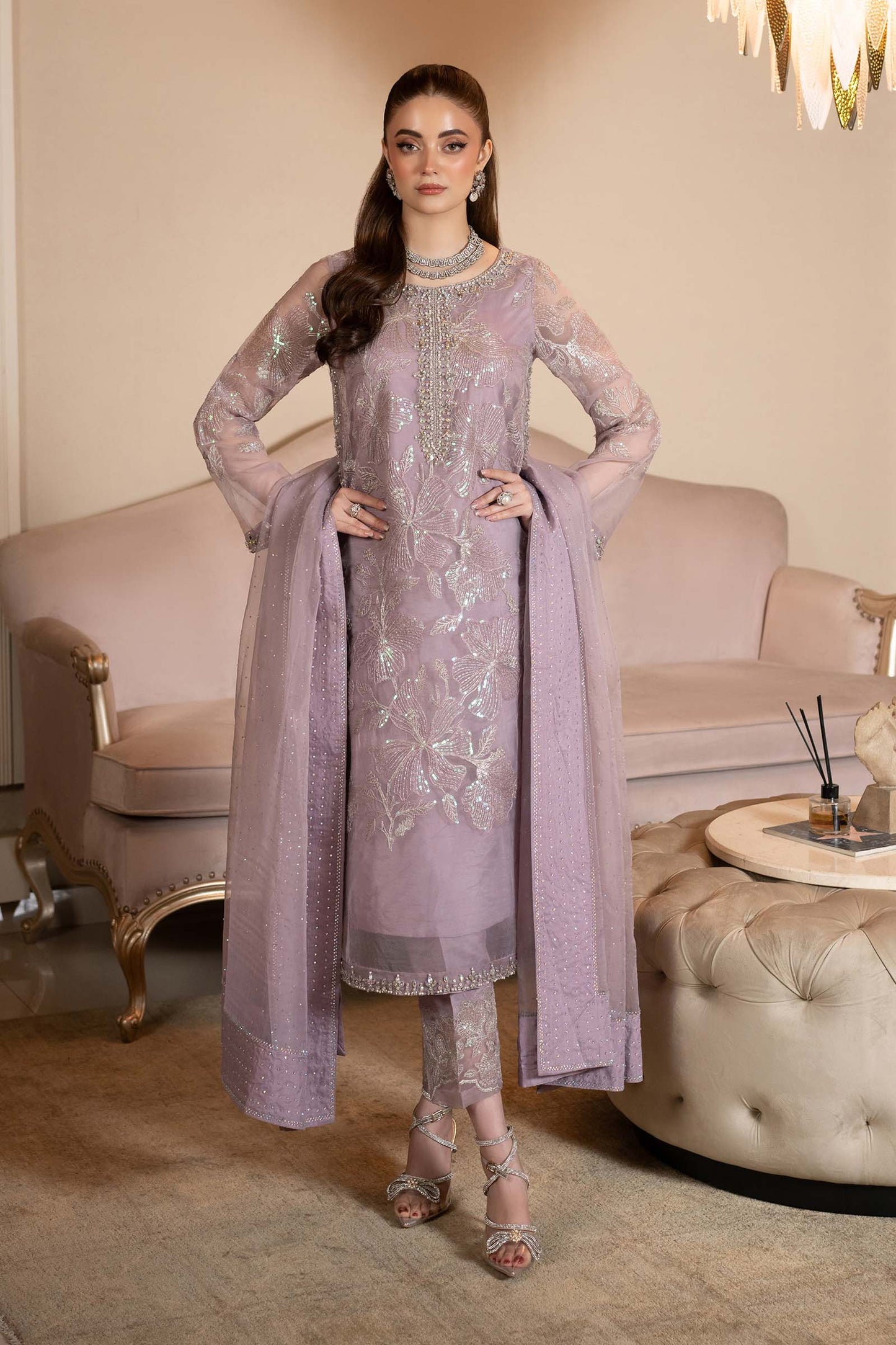 3 Piece Embroidered Organza Suit