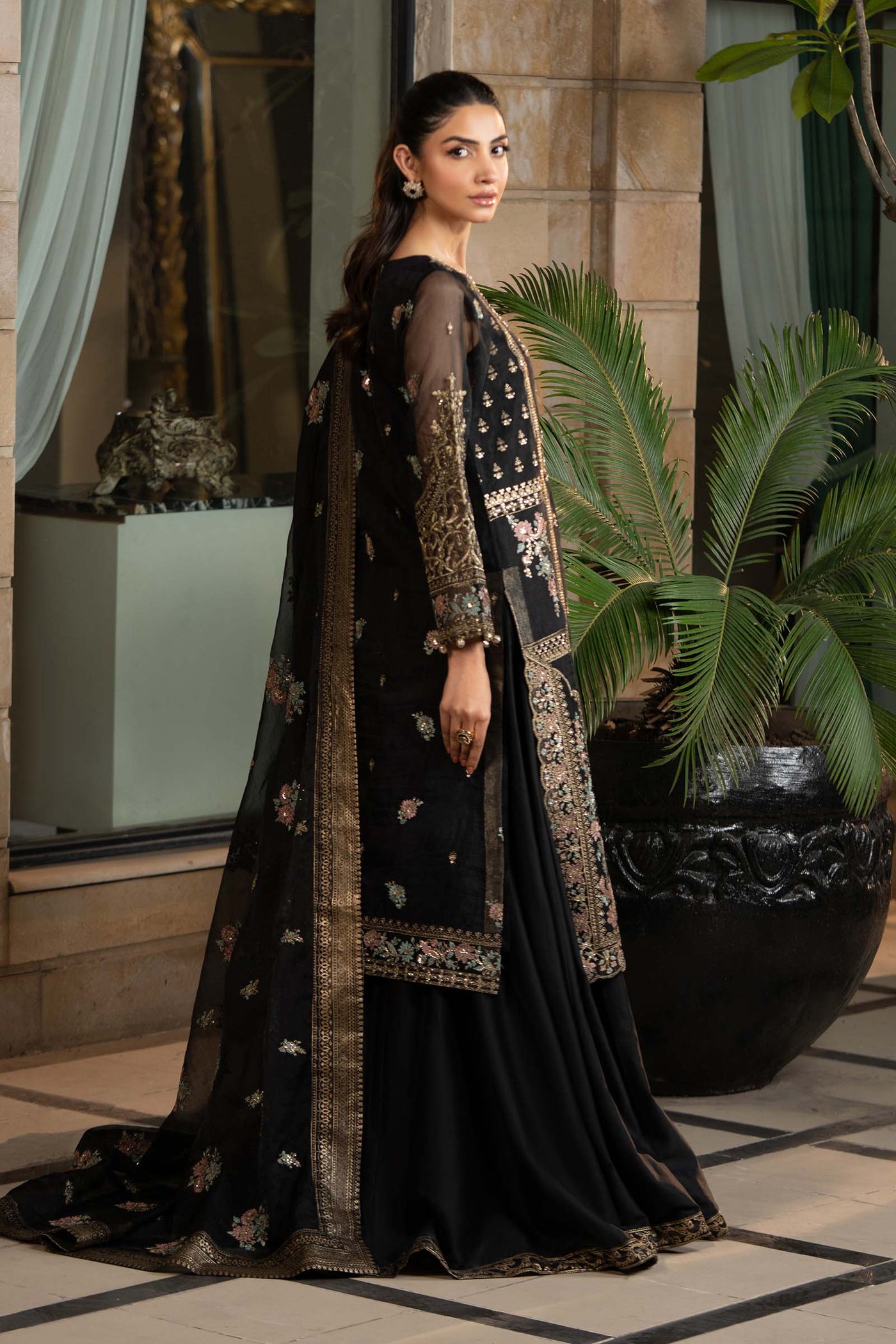 3 Piece Embroidered Organza Suit