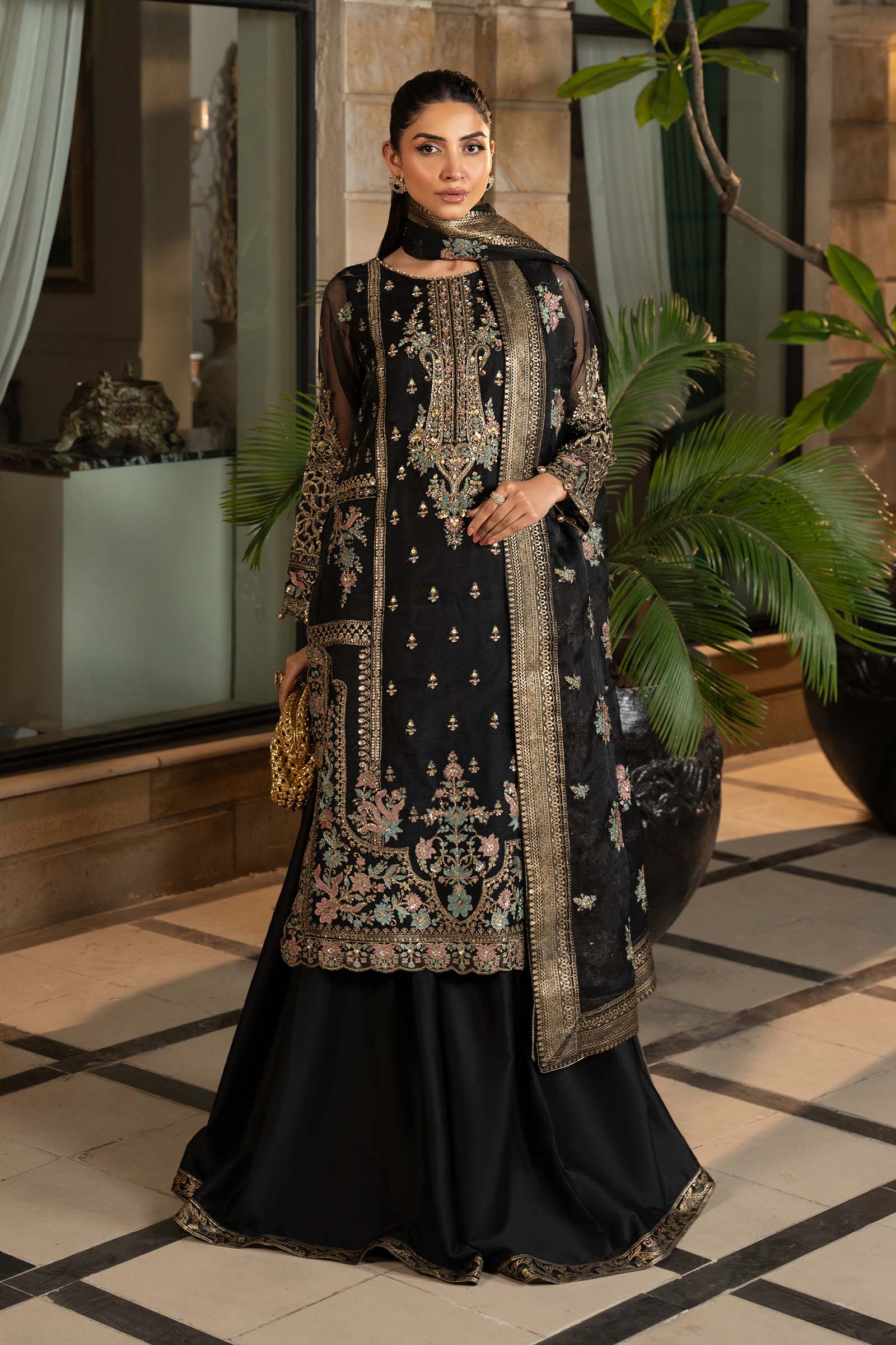 3 Piece Embroidered Organza Suit