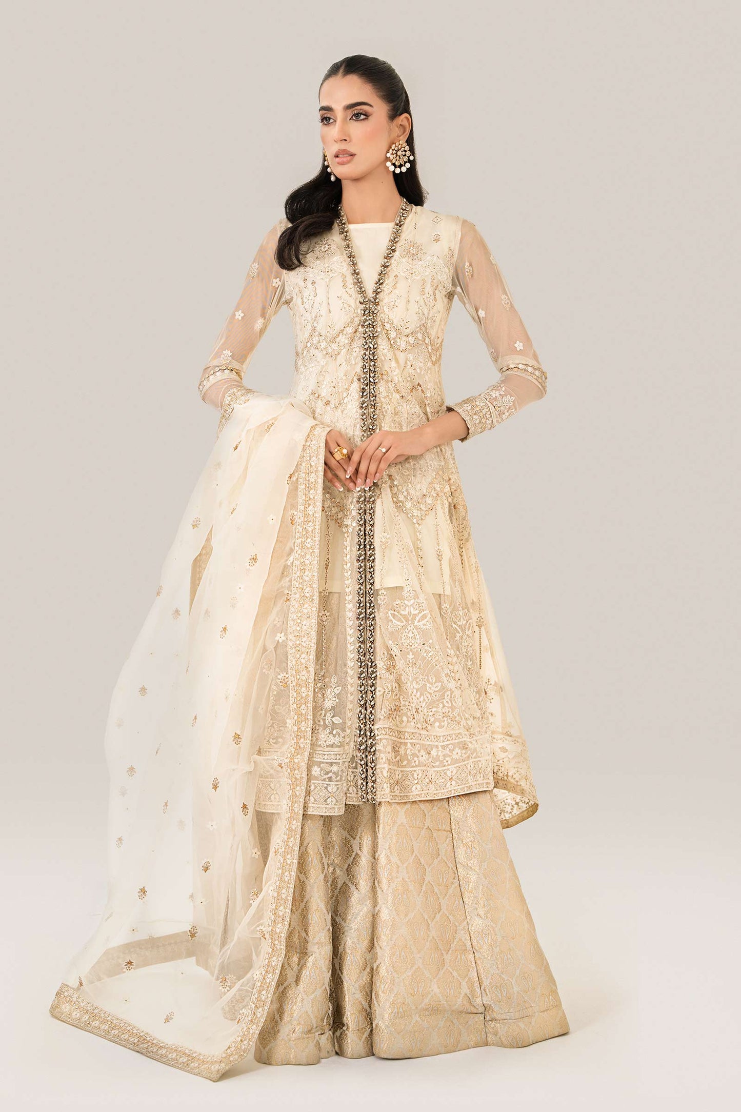 3 Piece Embroidered Net Suit