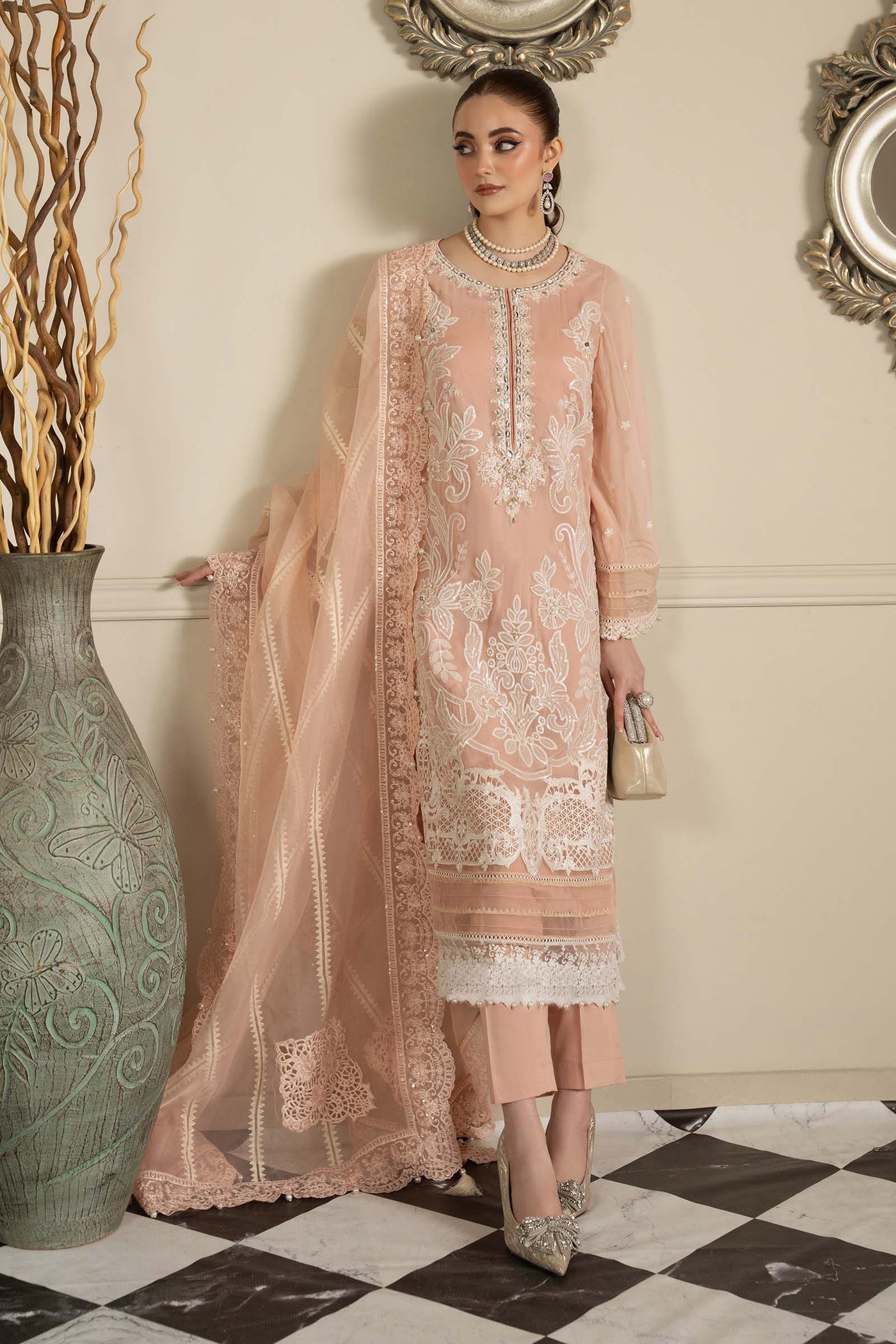 3 Piece Embroidered Chiffon Suit