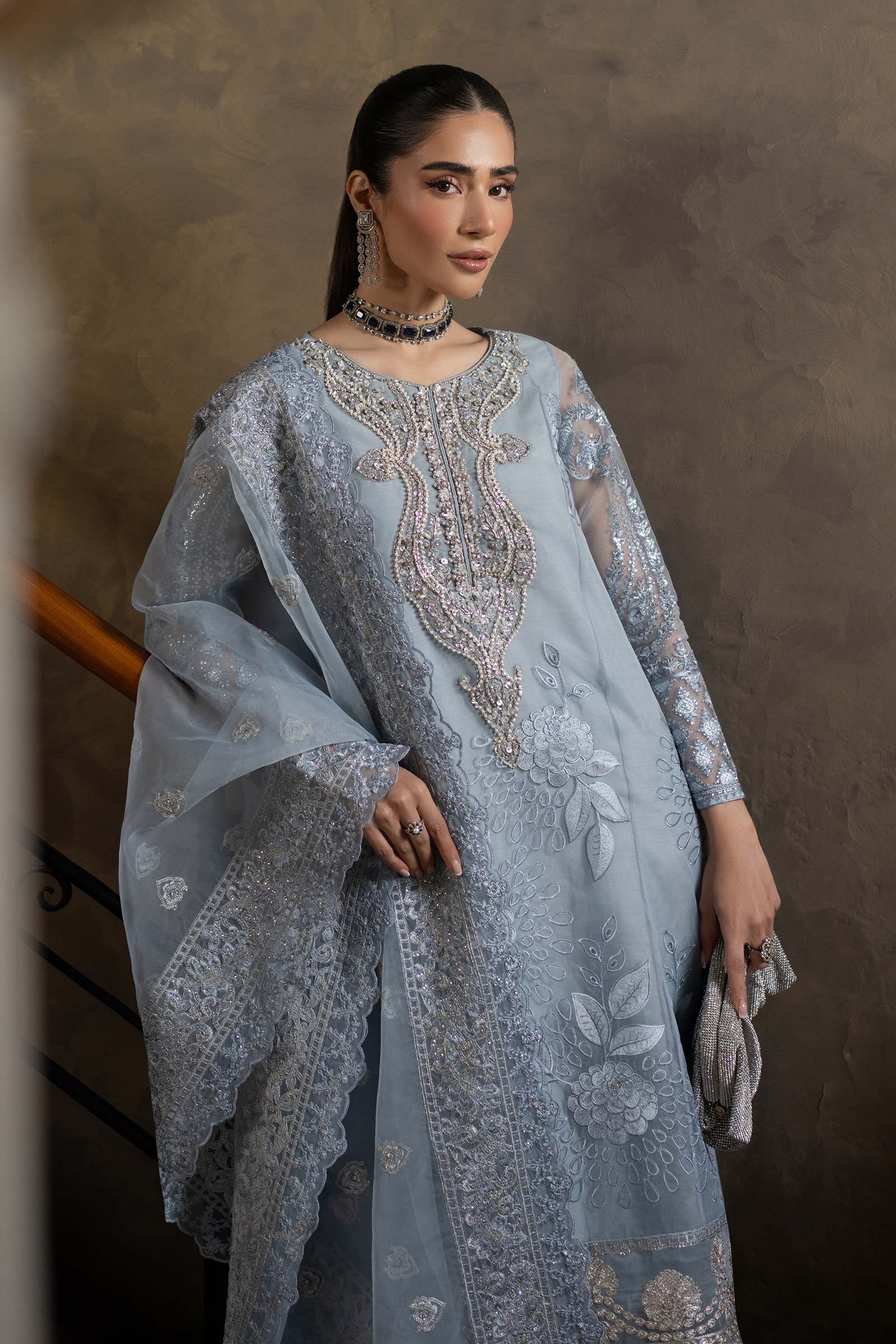 3 Piece Embroidered Organza Suit
