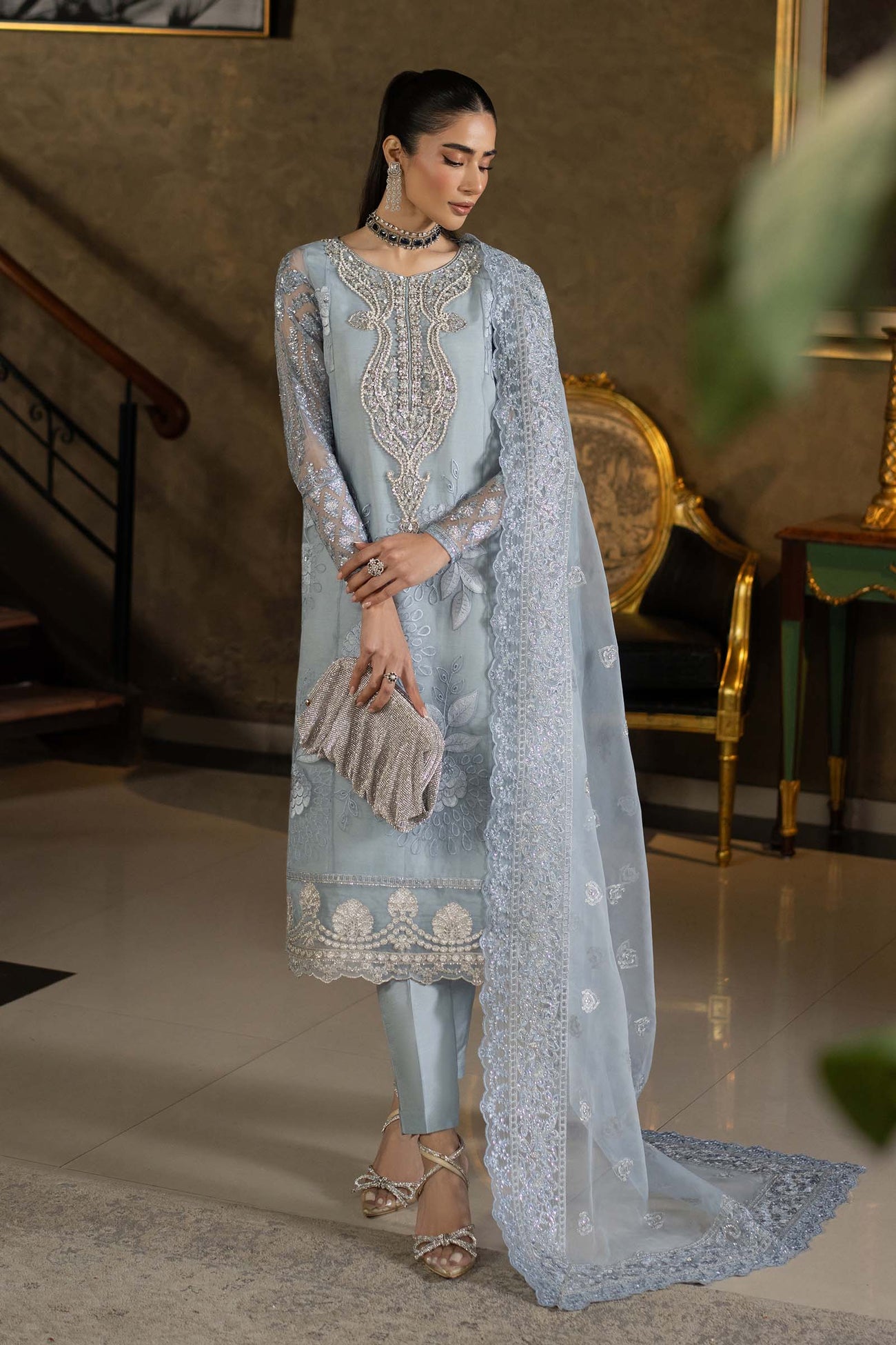 3 Piece Embroidered Organza Suit