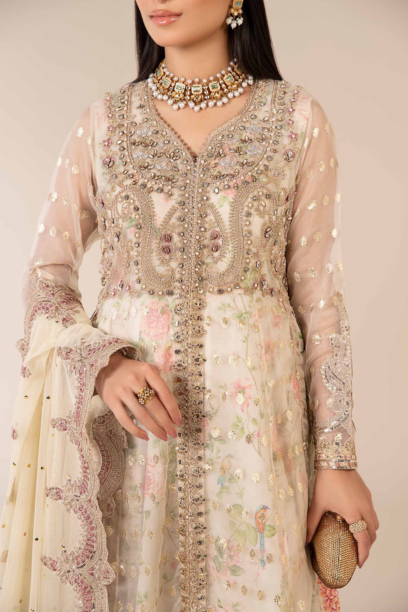 3 Piece Embroidered Organza Suit