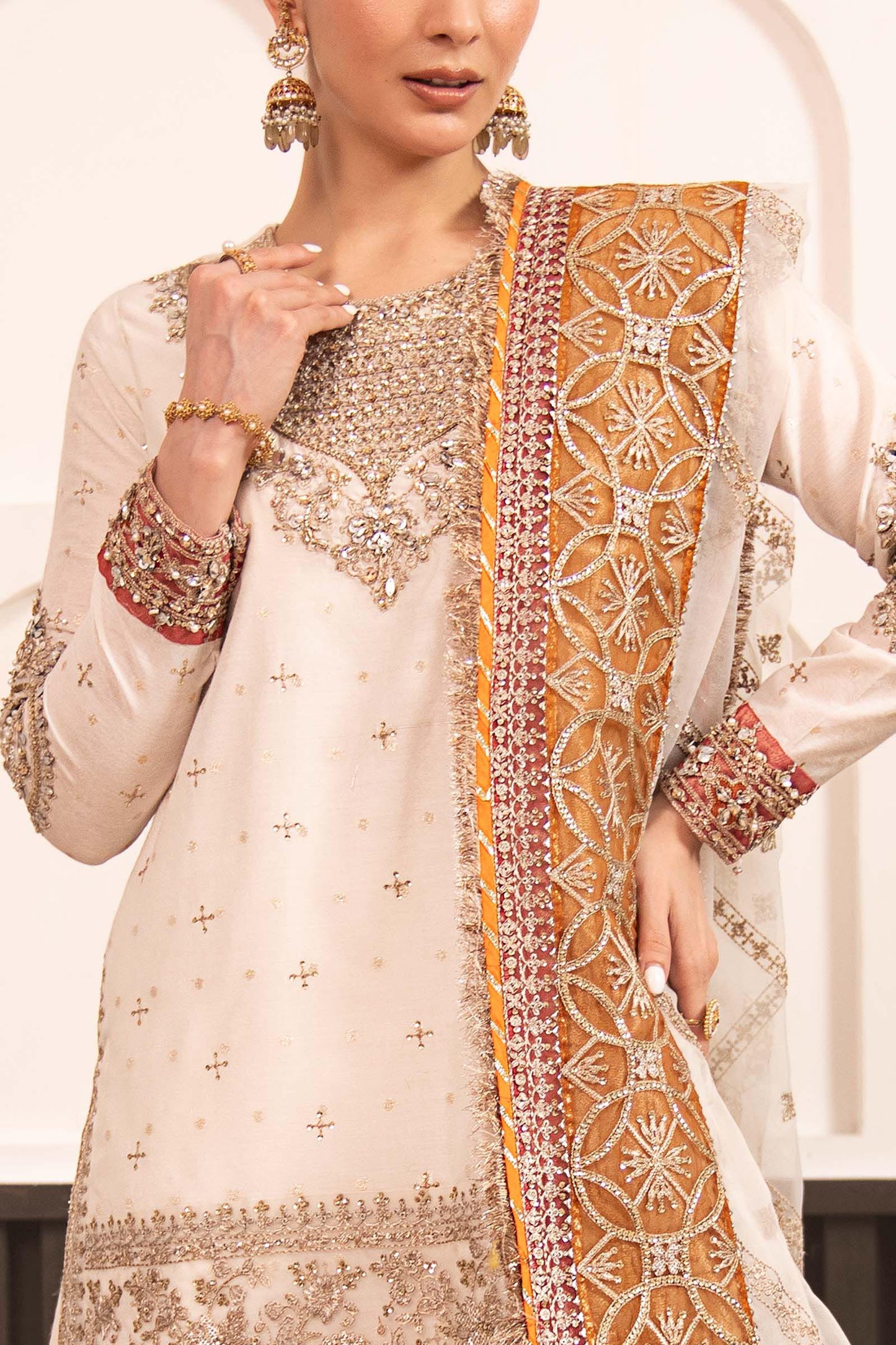 3 Piece Embroidered Cotton Lurex Suit