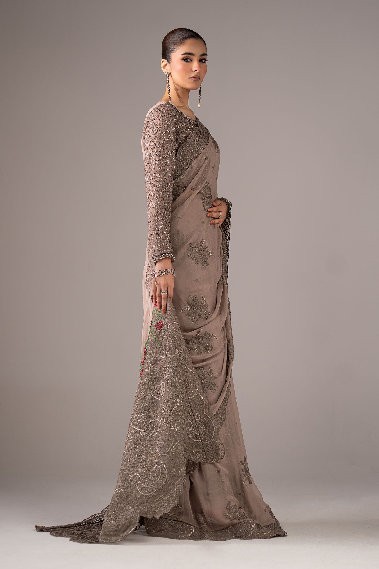 Embroidered Chiffon Saree