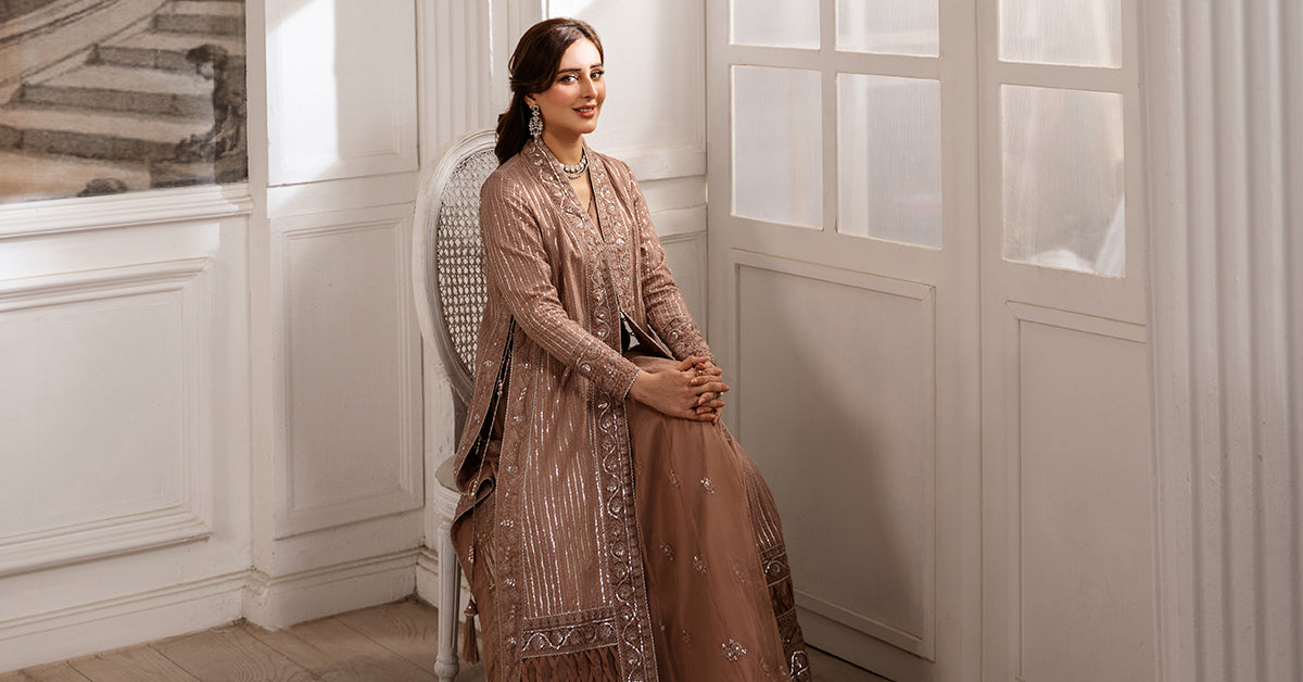 2 Piece Embroidered Raw Silk Suit