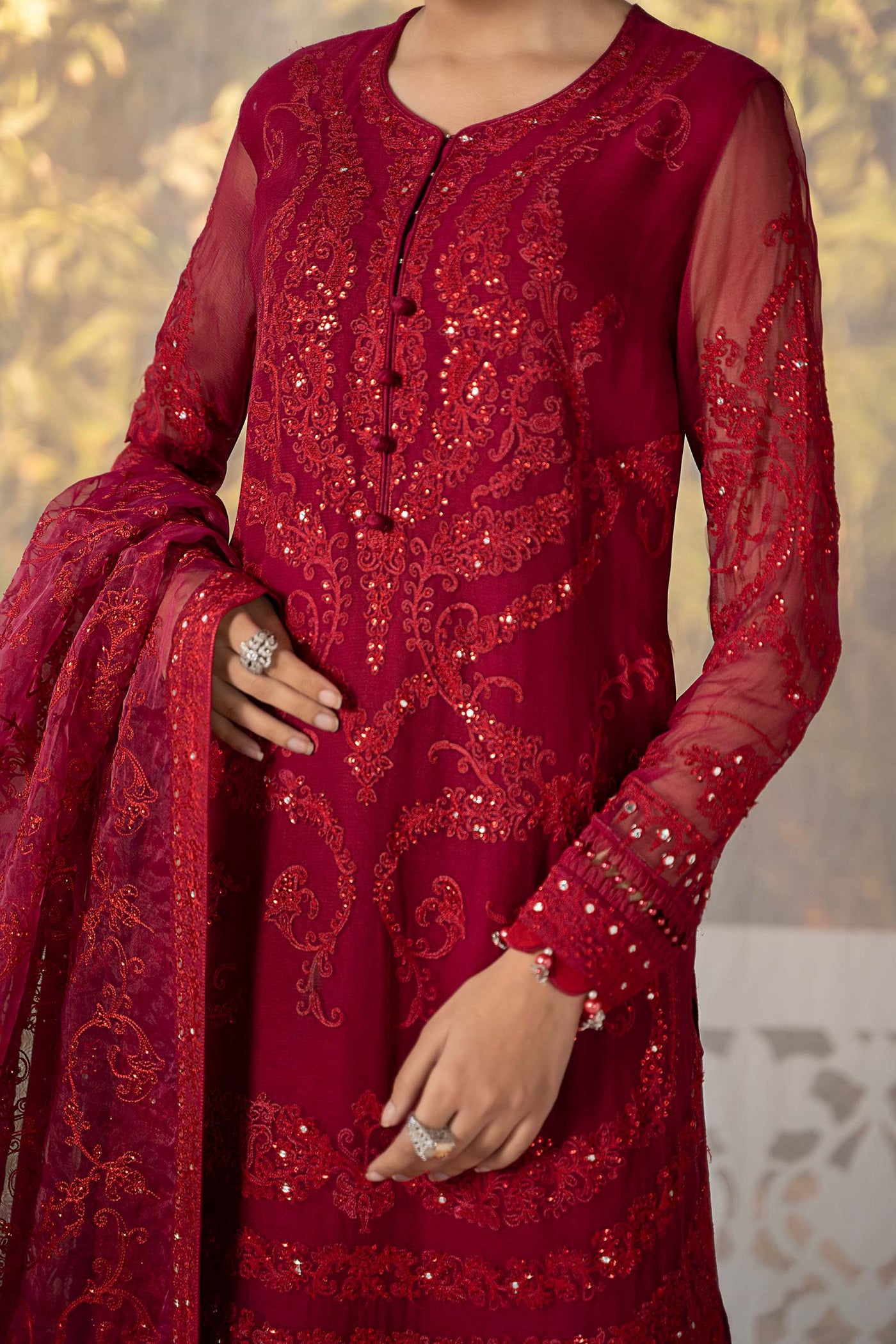 3 Piece Embroidered Organza Suit