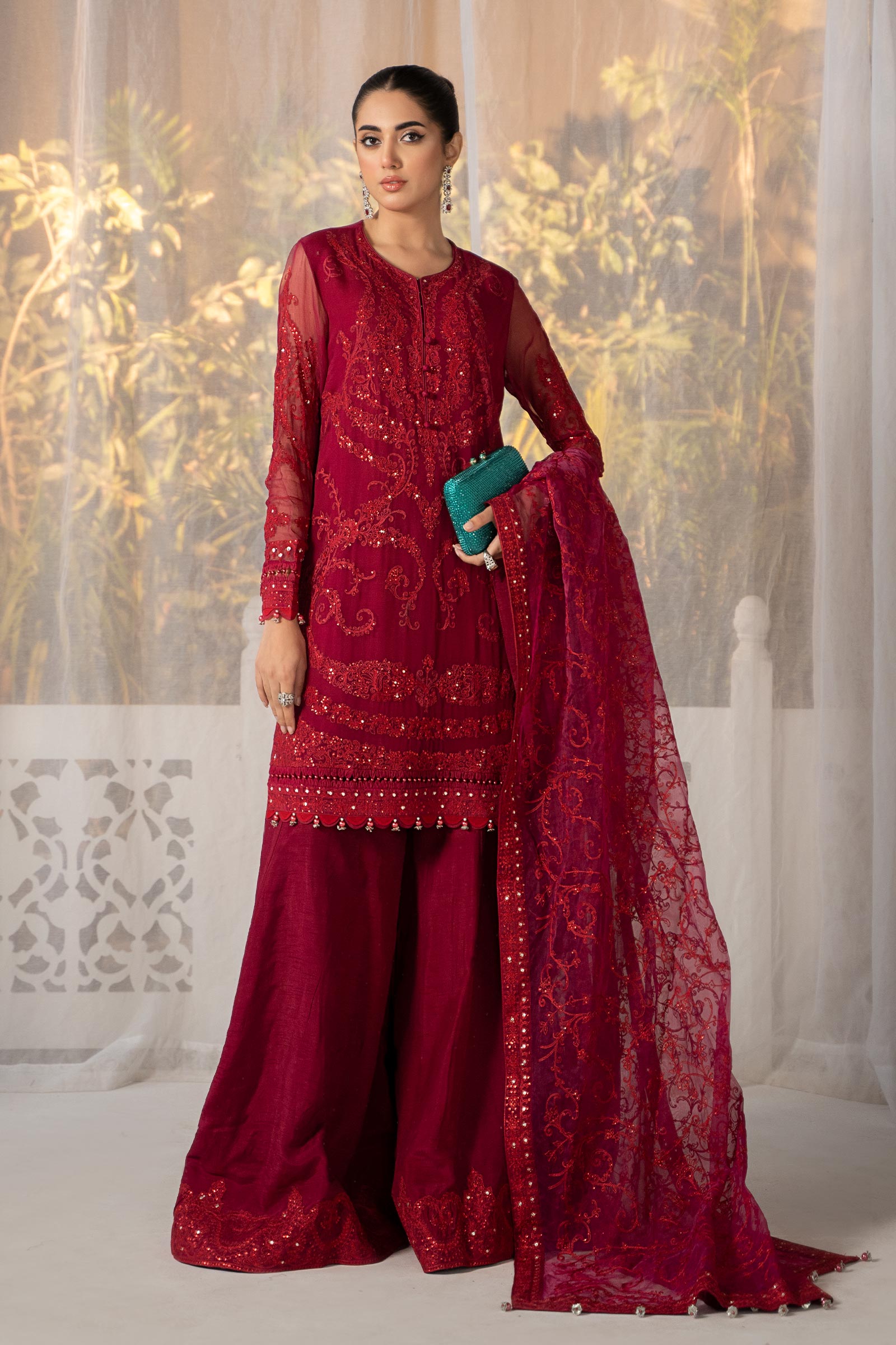 3 Piece Embroidered Organza Suit