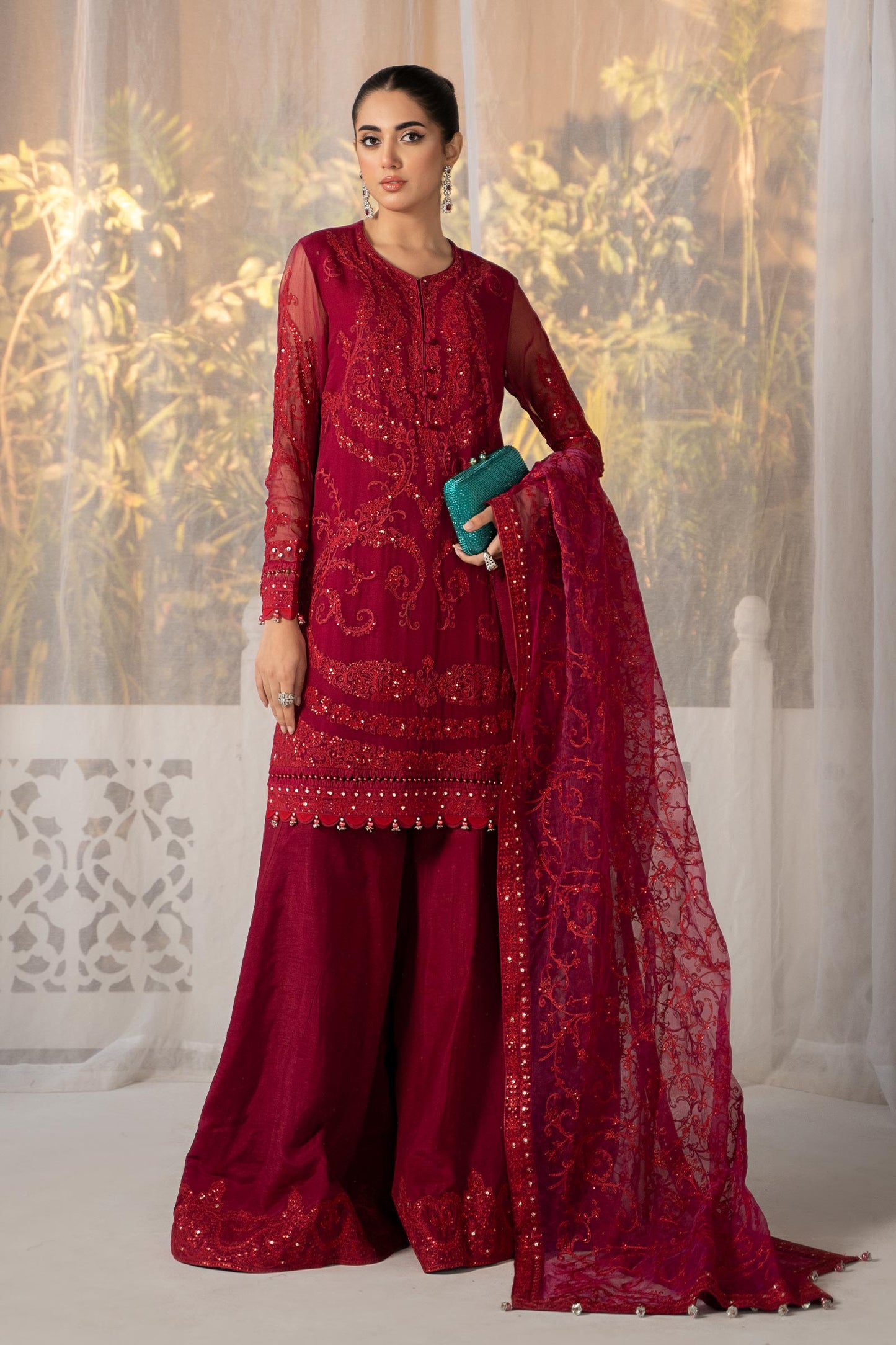 3 Piece Embroidered Organza Suit