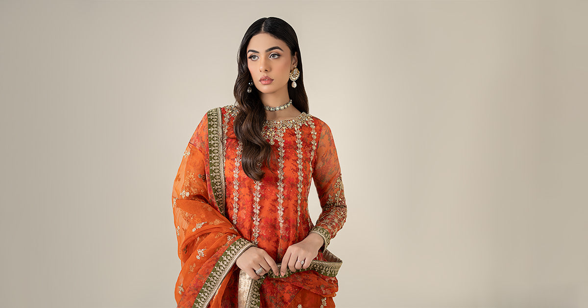 3 Piece Embroidered Organza Suit
