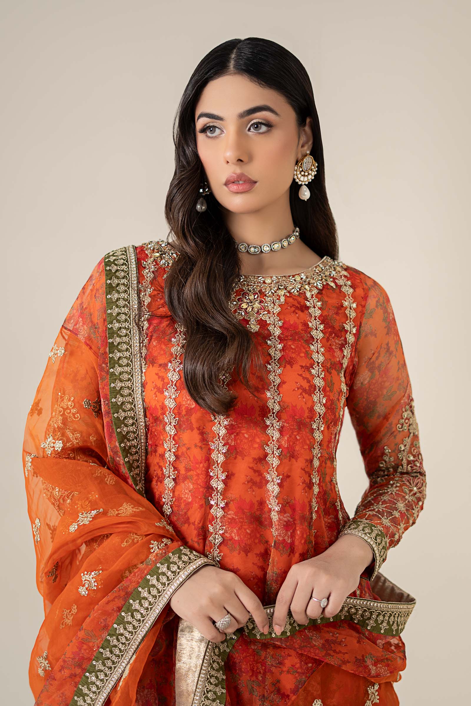 3 Piece Embroidered Organza Suit
