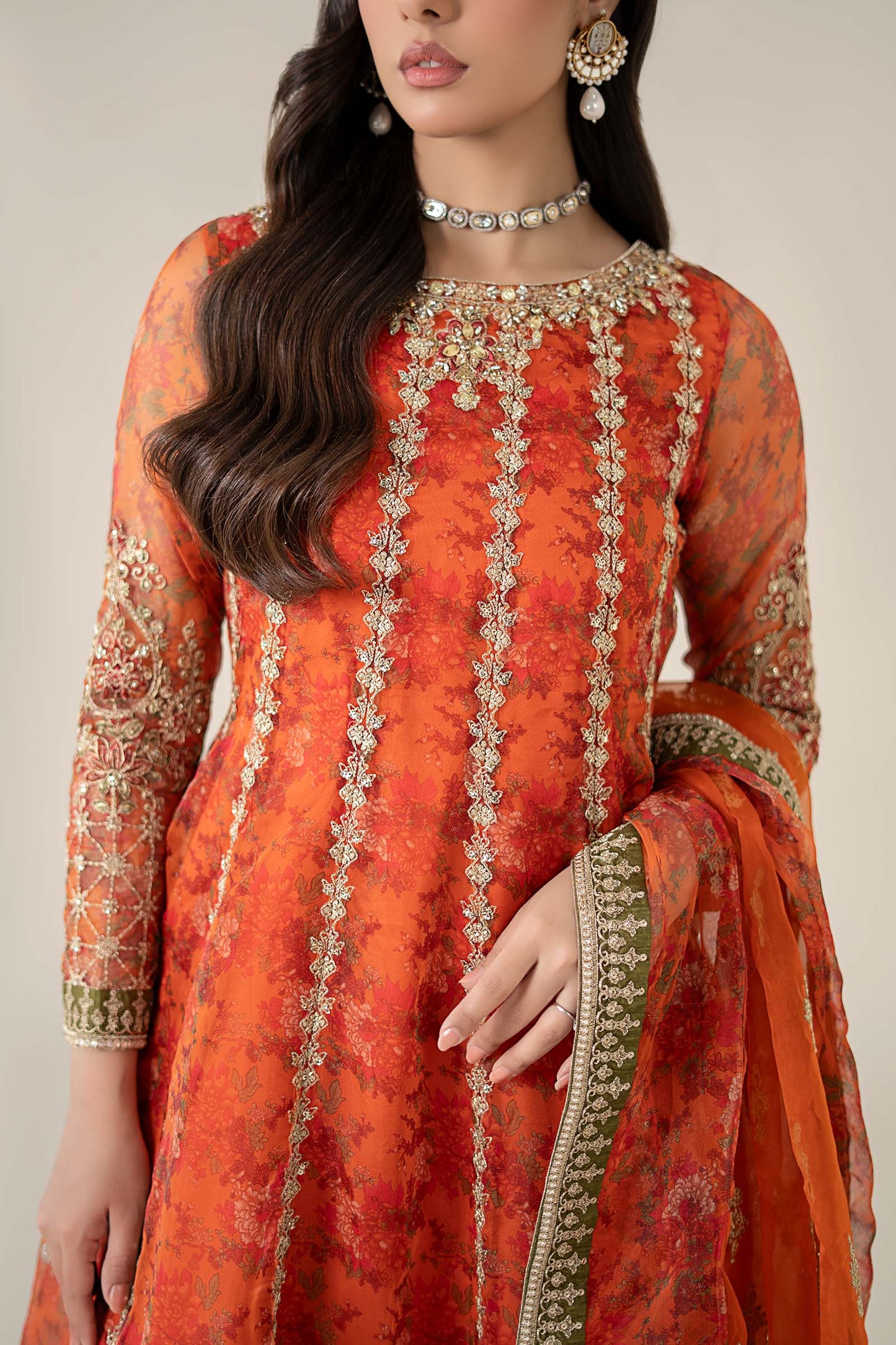 3 Piece Embroidered Organza Suit