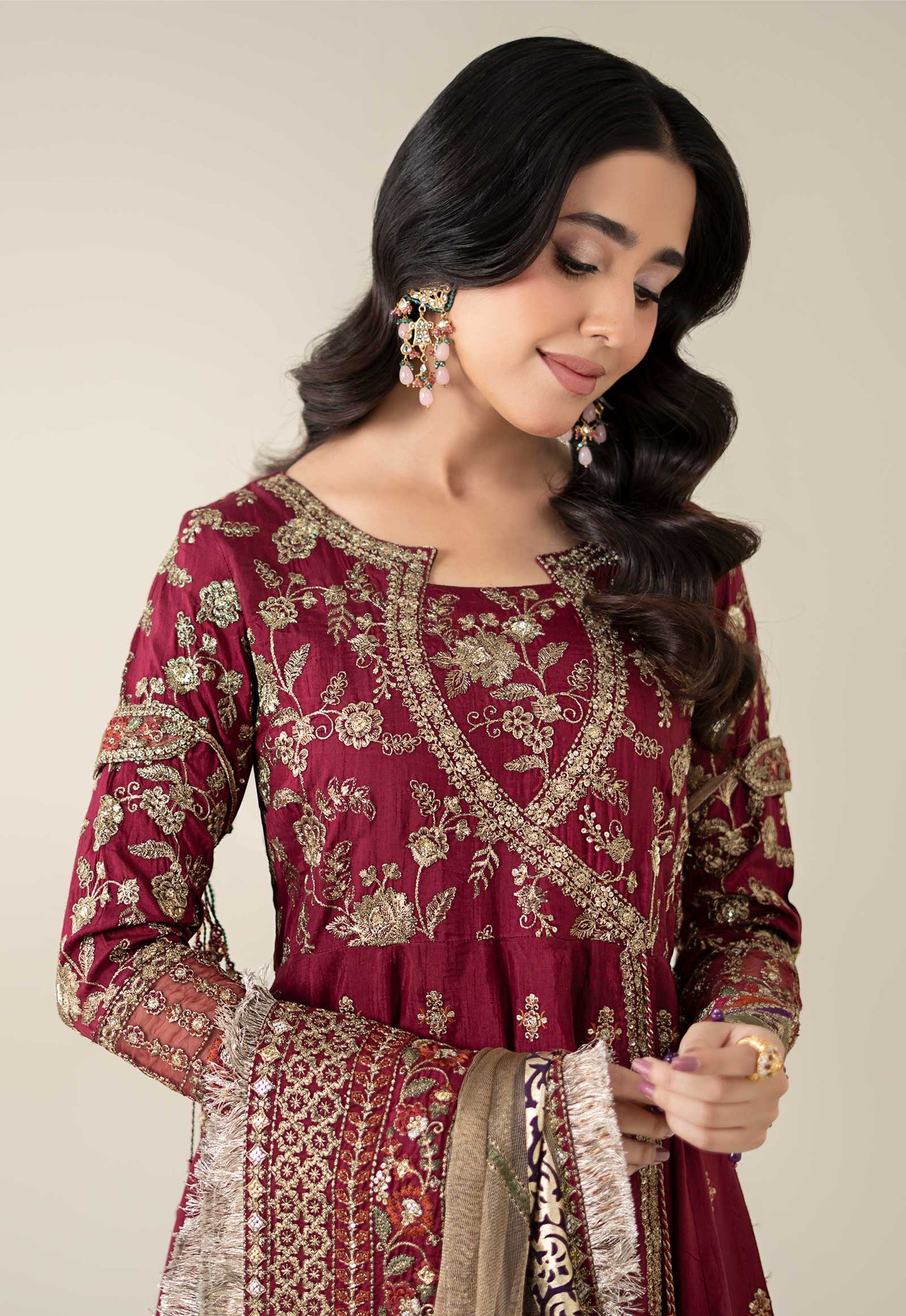 3 Piece Embroidered Raw Silk Suit
