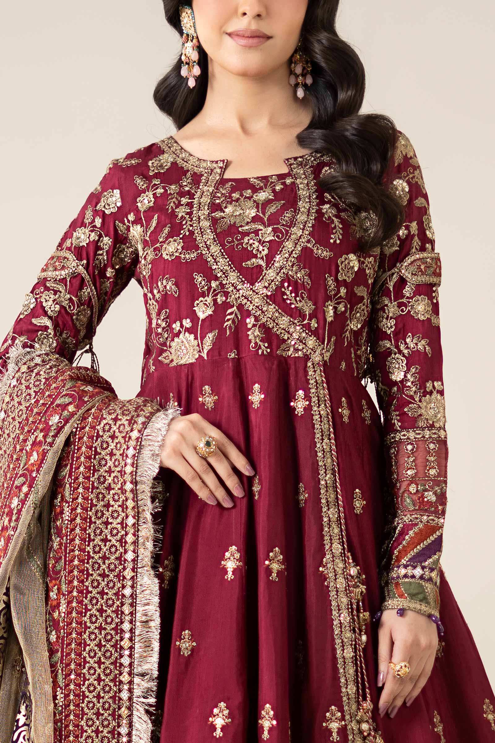 3 Piece Embroidered Raw Silk Suit