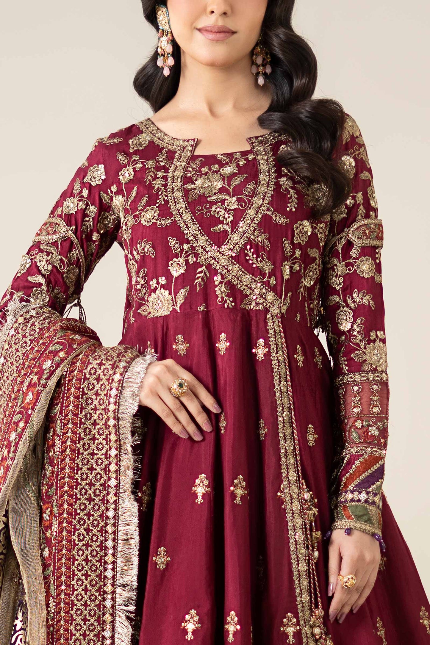 3 Piece Embroidered Raw Silk Suit