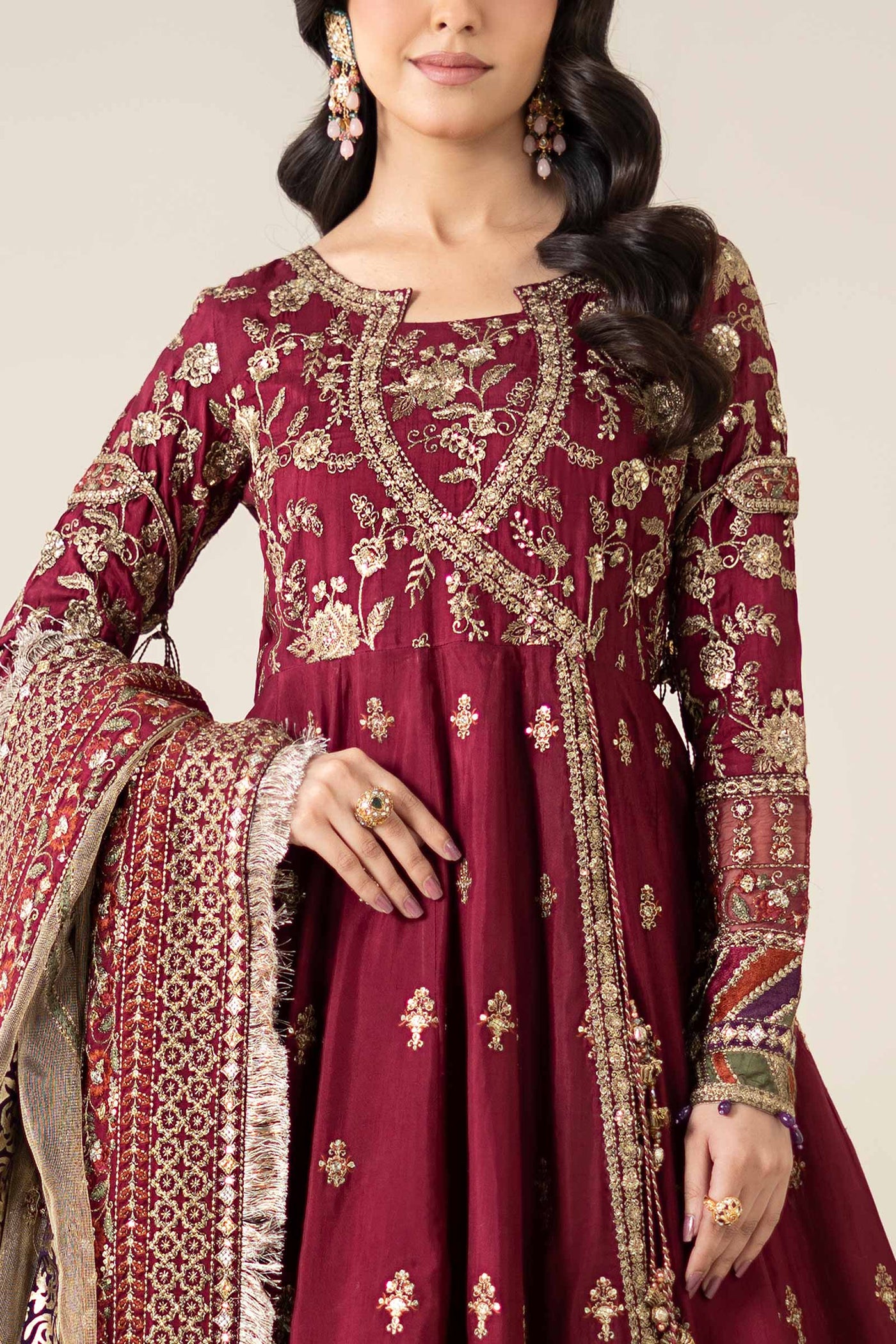 3 Piece Embroidered Raw Silk Suit