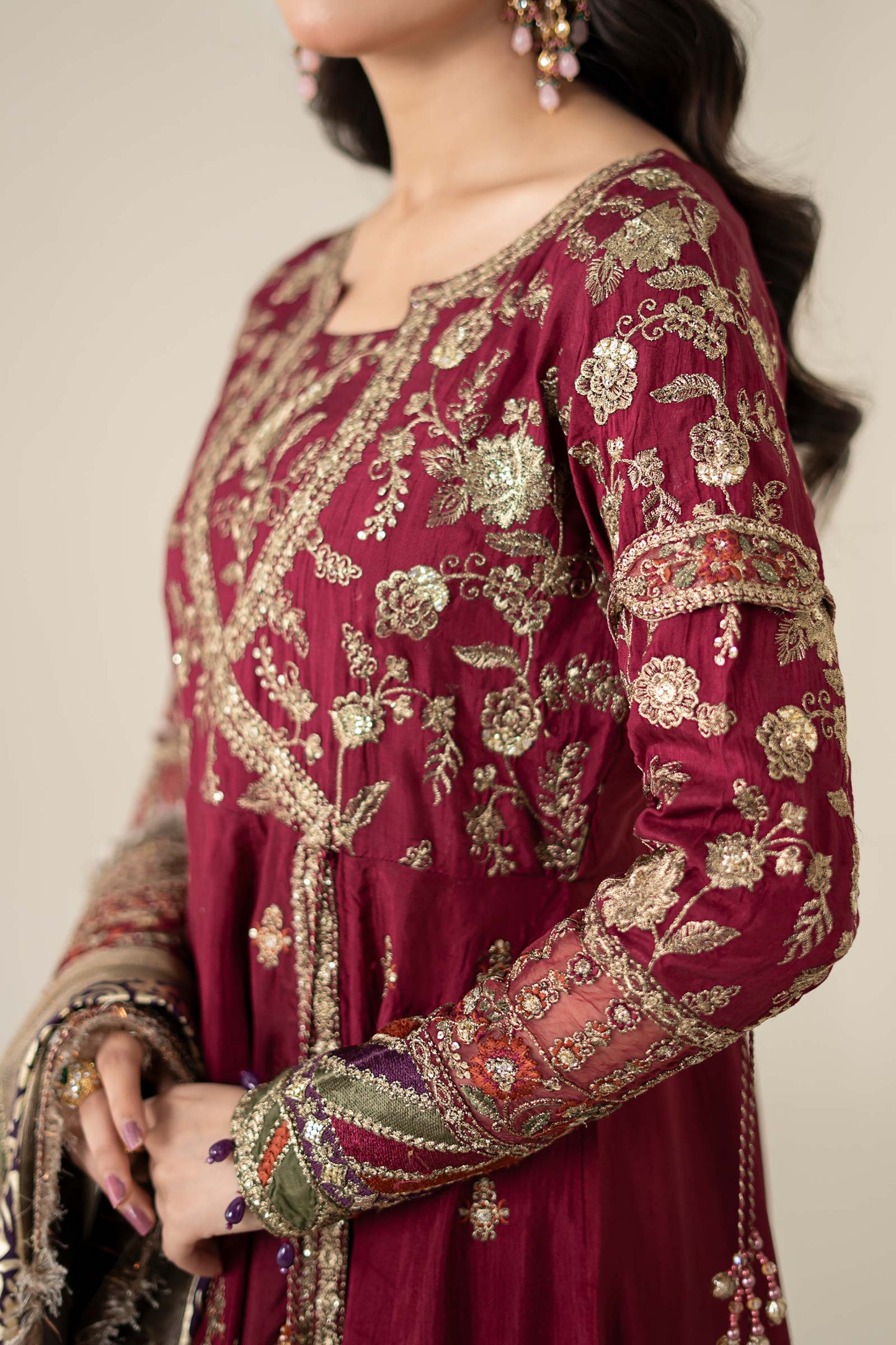 3 Piece Embroidered Raw Silk Suit
