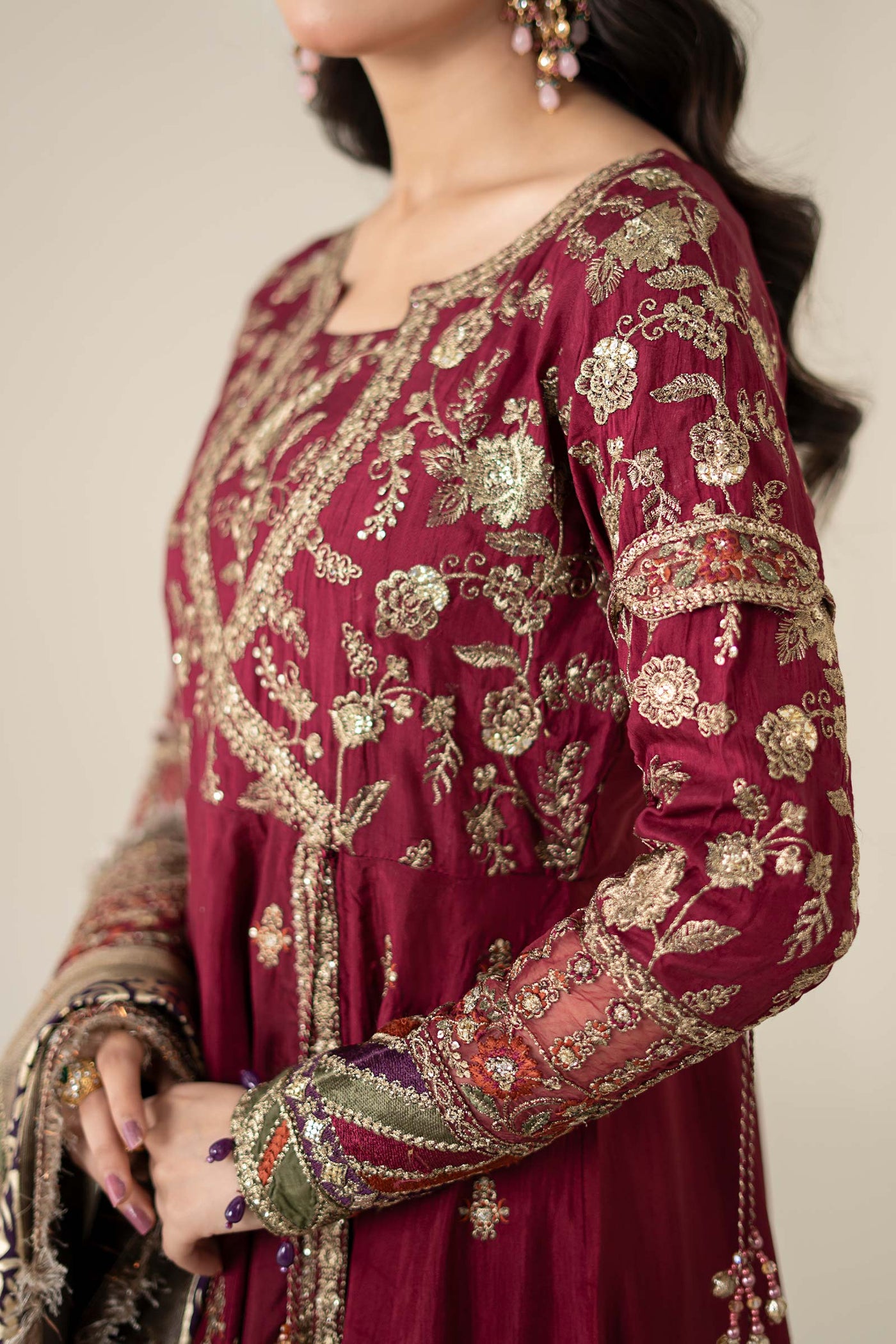 3 Piece Embroidered Raw Silk Suit