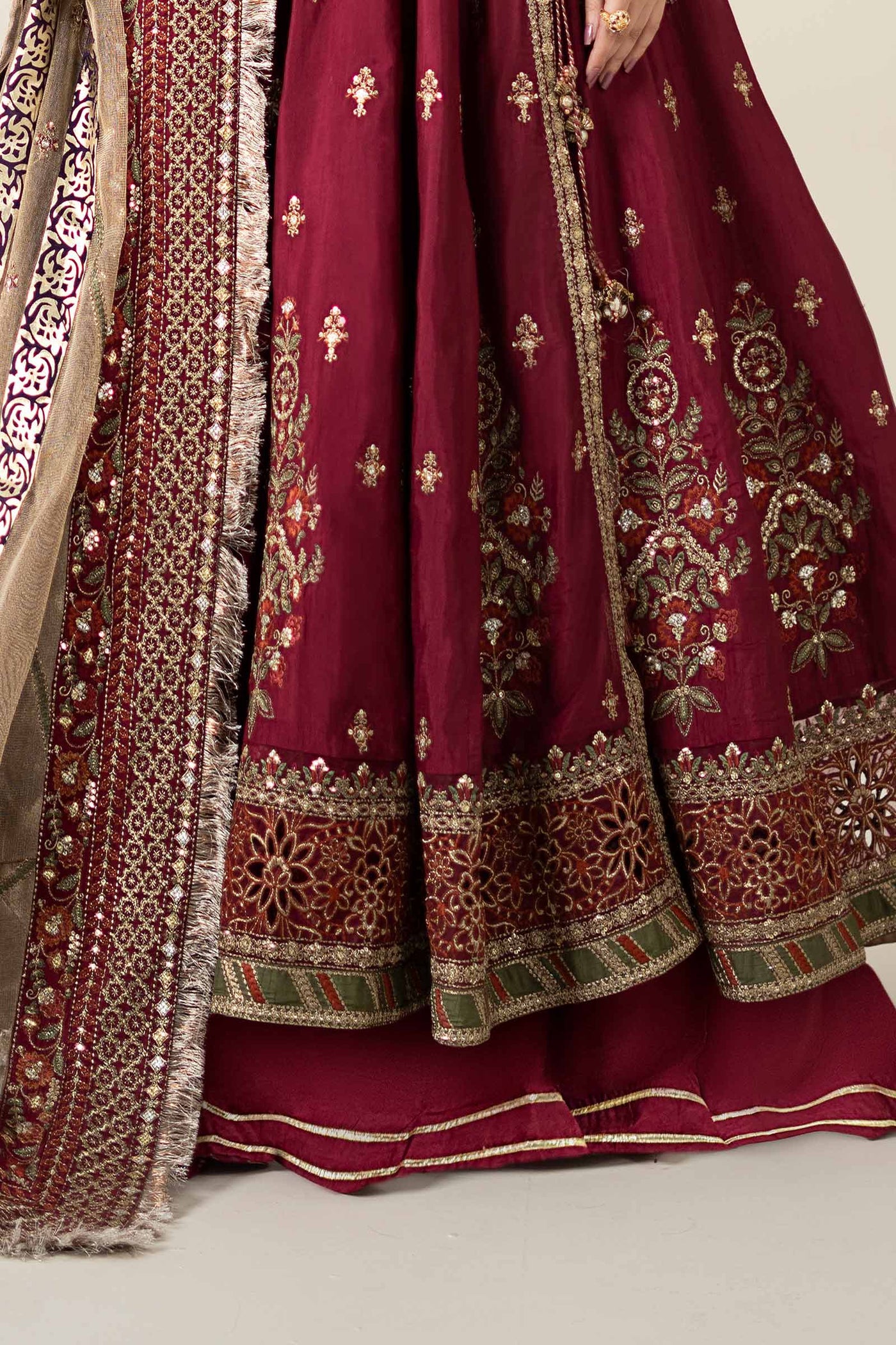 3 Piece Embroidered Raw Silk Suit