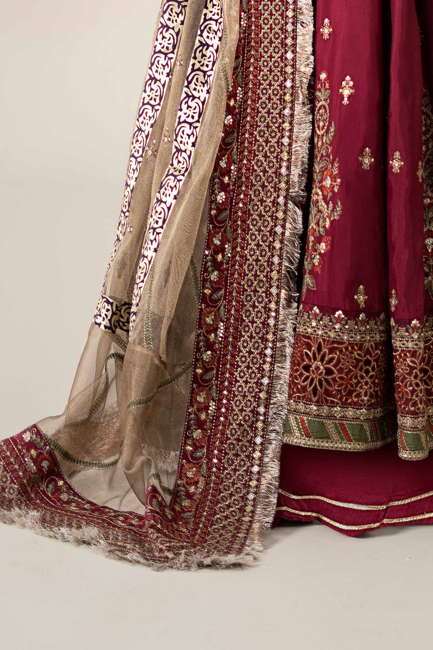3 Piece Embroidered Raw Silk Suit