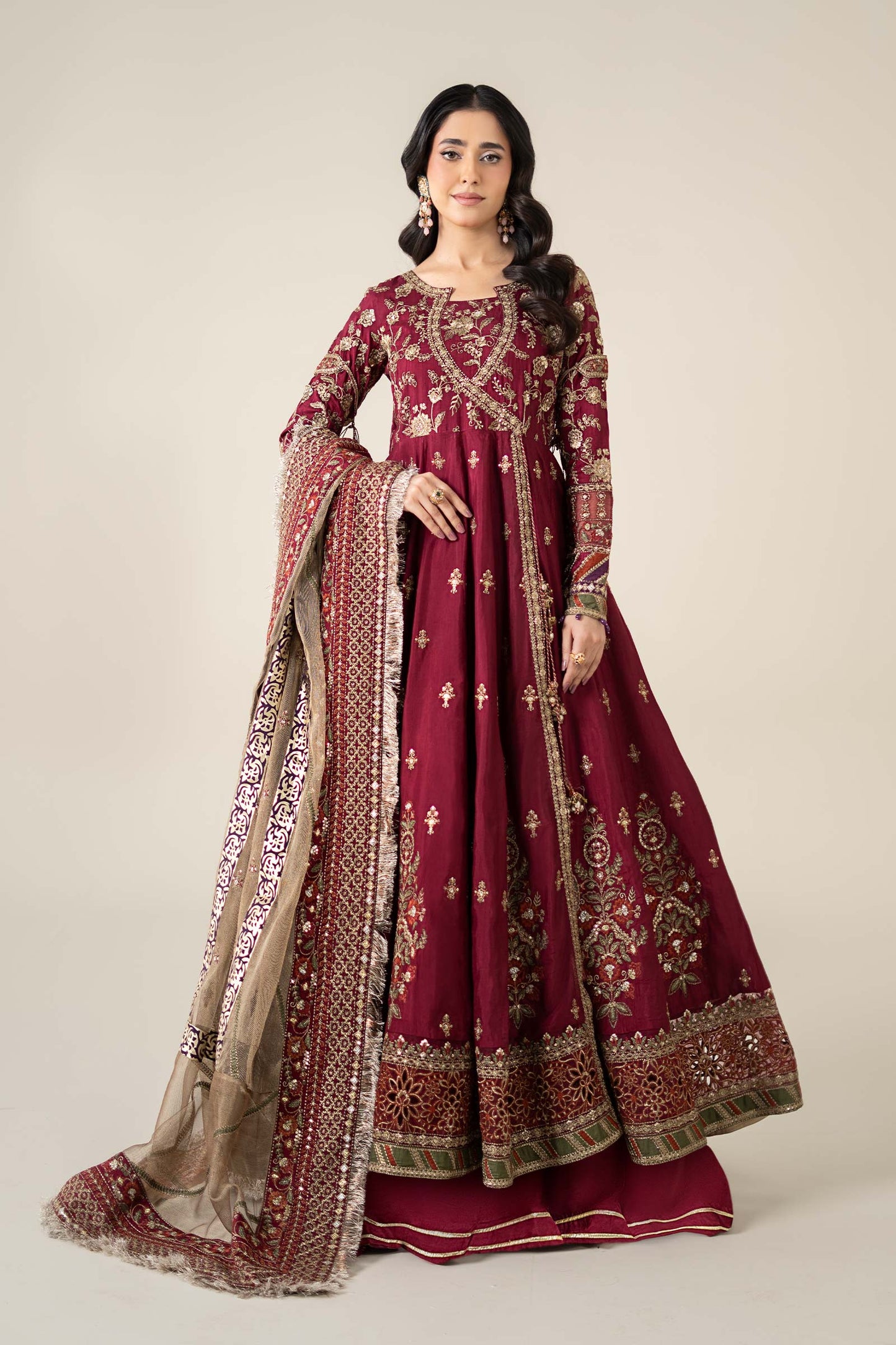 3 Piece Embroidered Raw Silk Suit