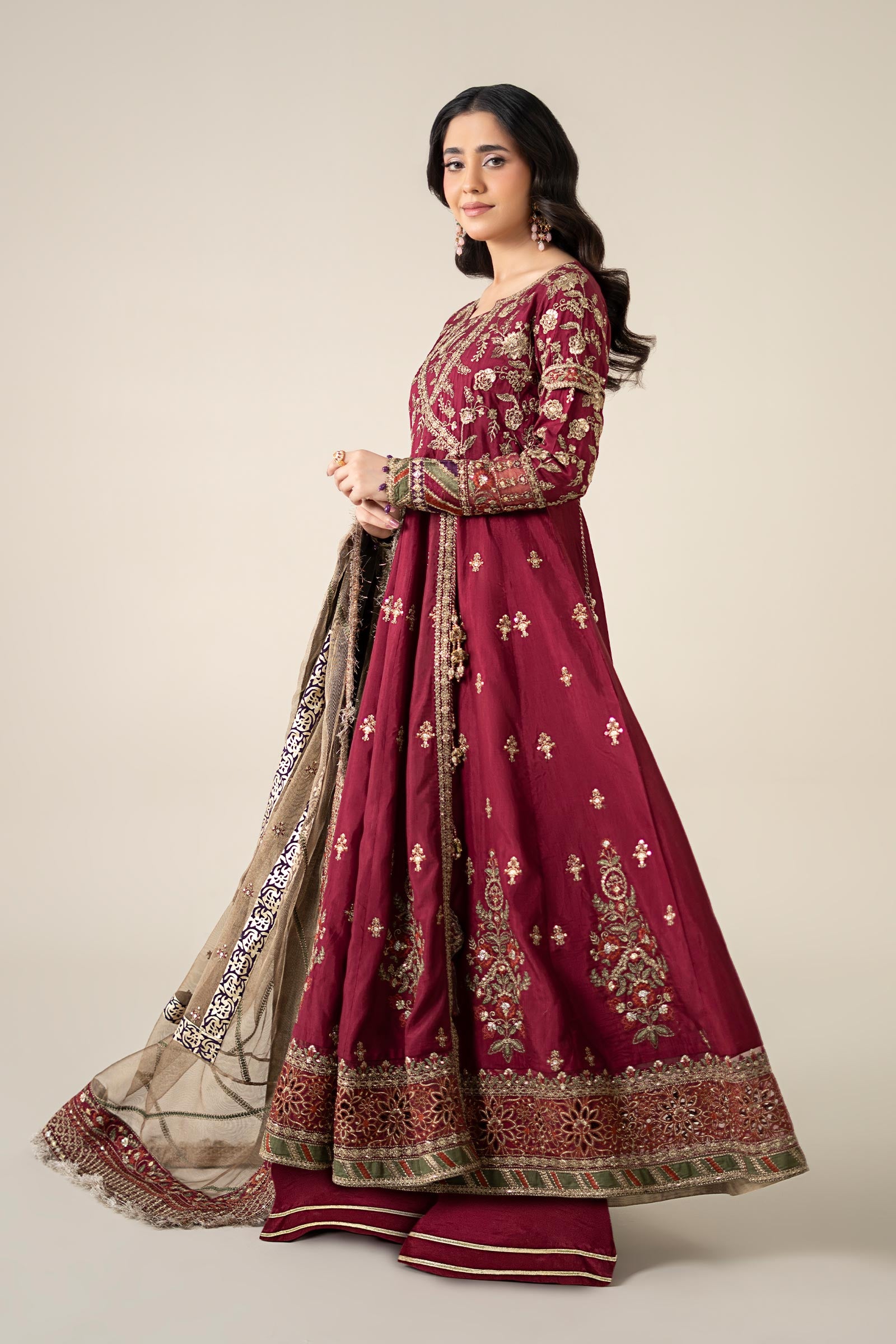 3 Piece Embroidered Raw Silk Suit