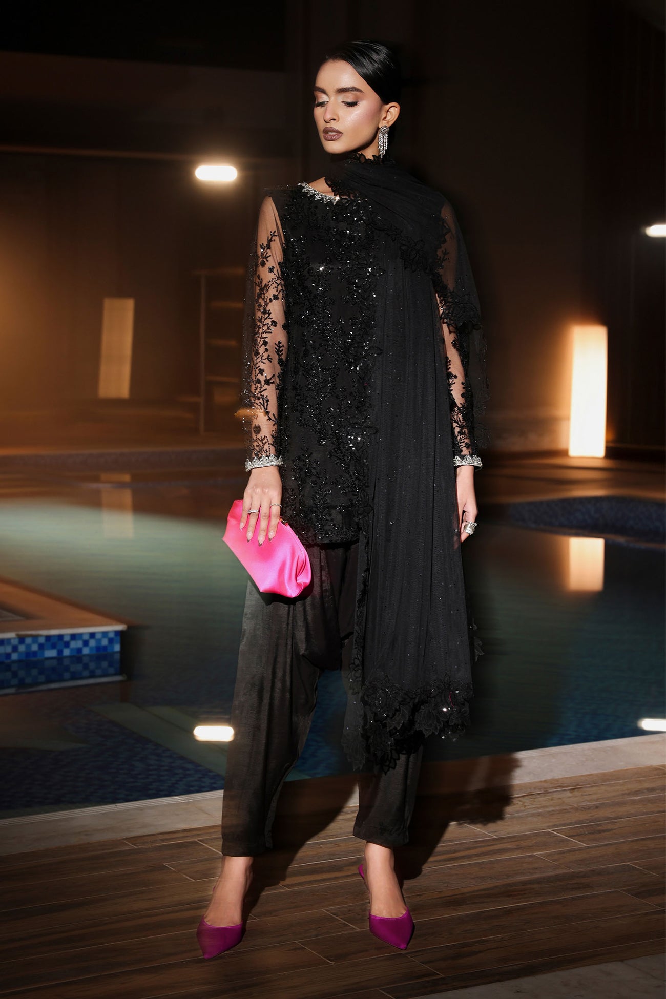 3 Piece Embroidered Net Suit