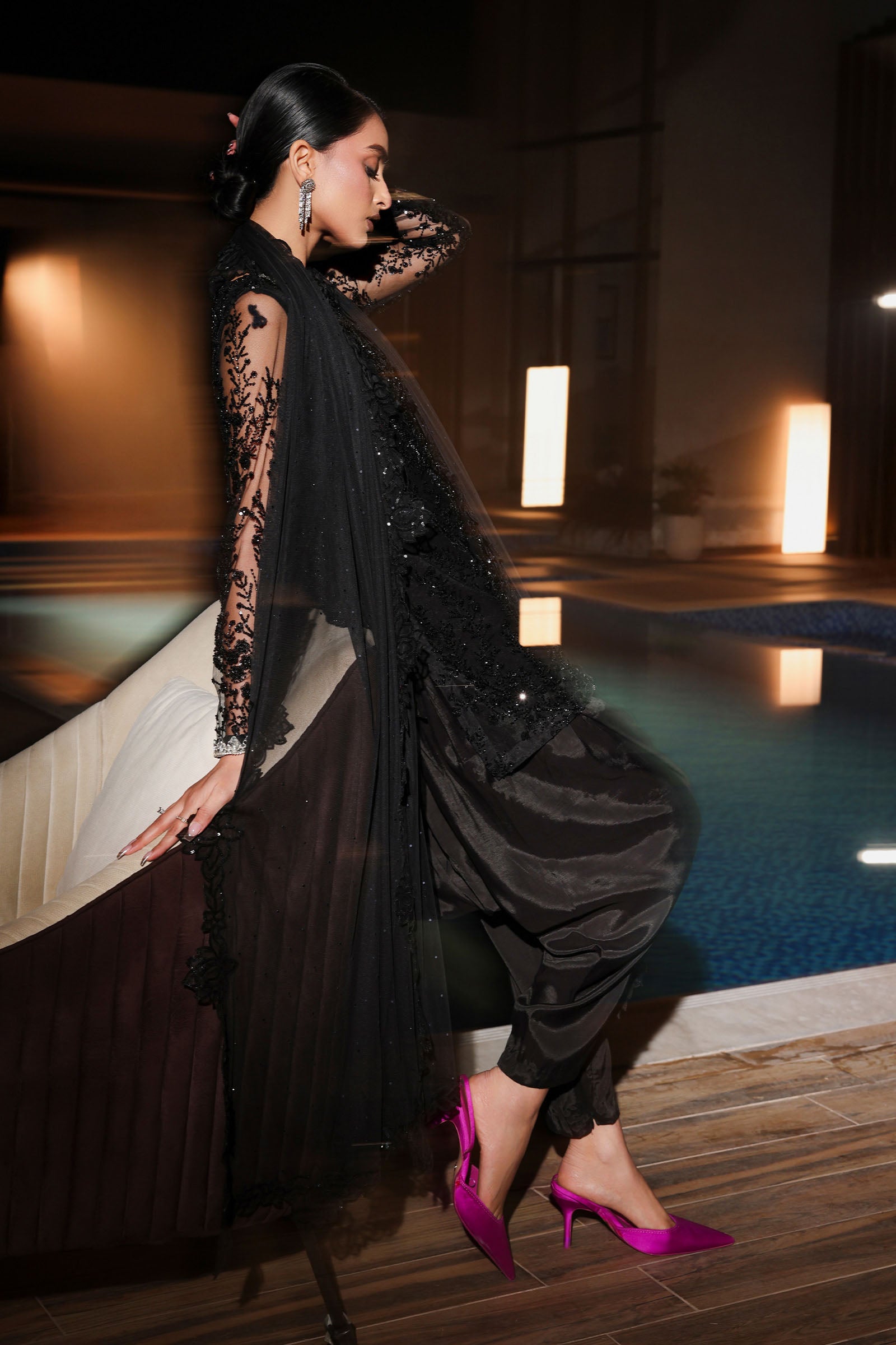 3 Piece Embroidered Net Suit