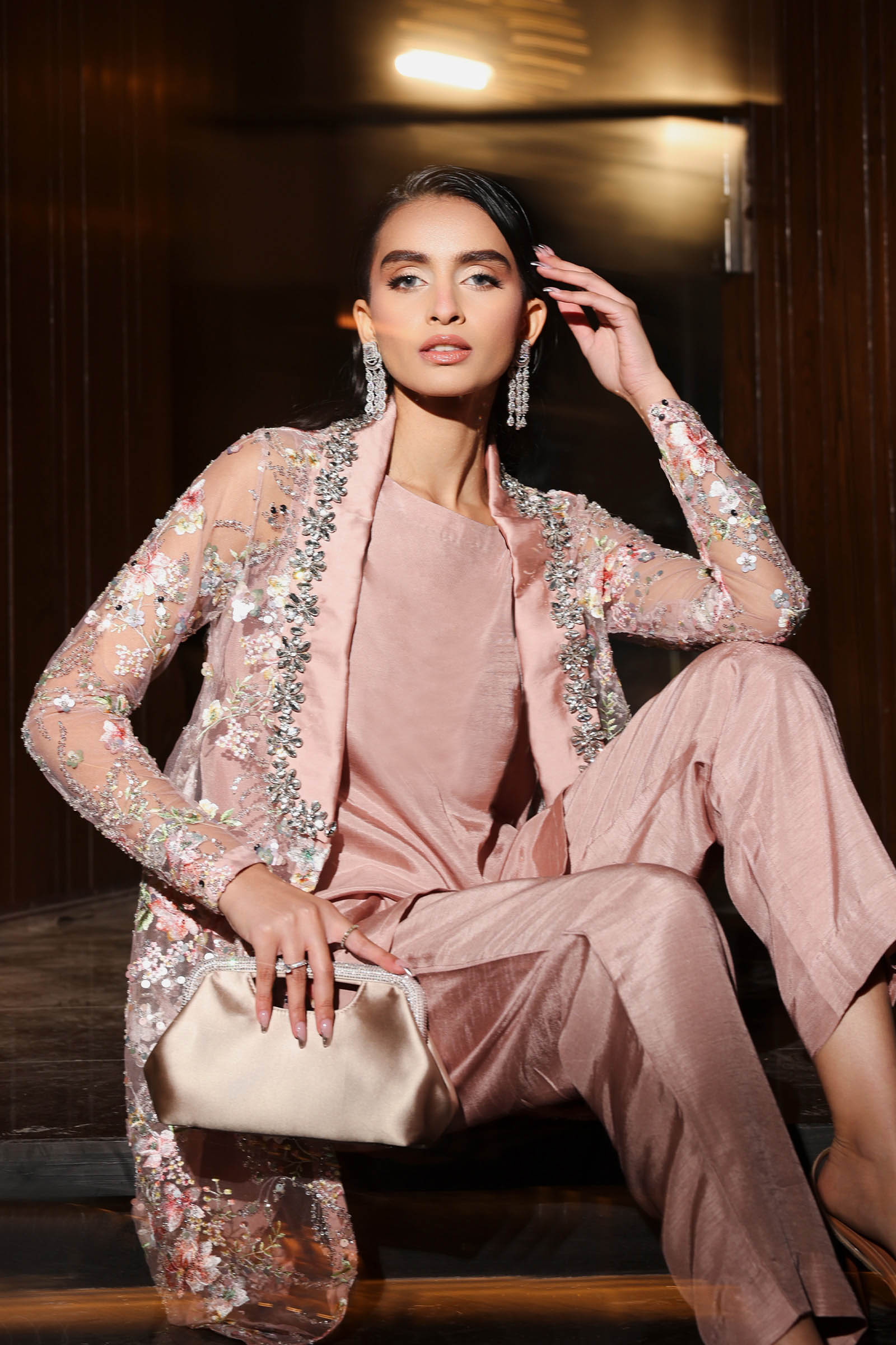 3 Piece Embroidered Net Suit