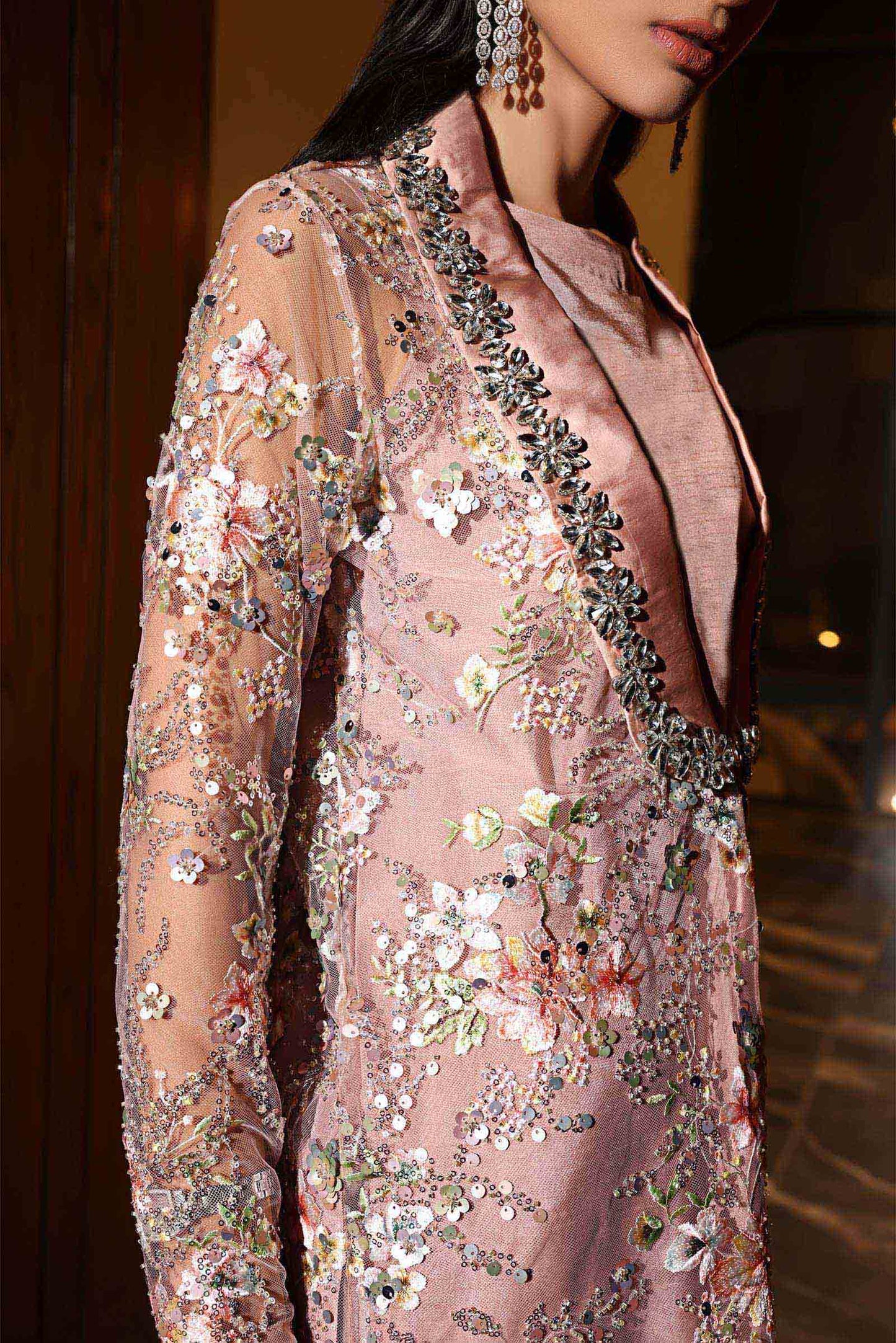 3 Piece Embroidered Net Suit
