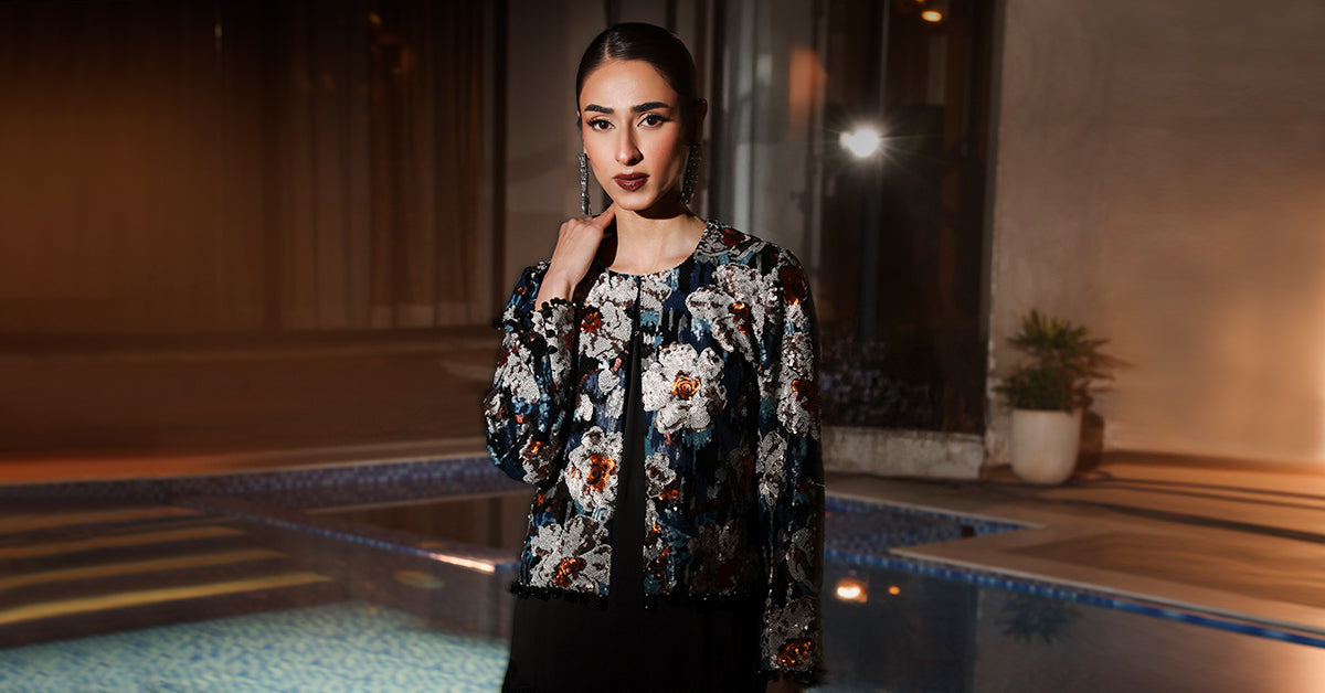 3 Piece Embellished Net Suit