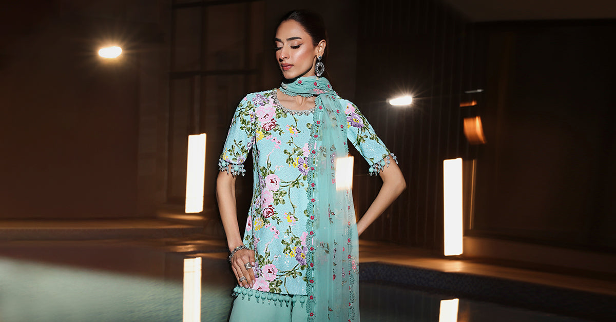 3 Piece Embroidered Net Suit