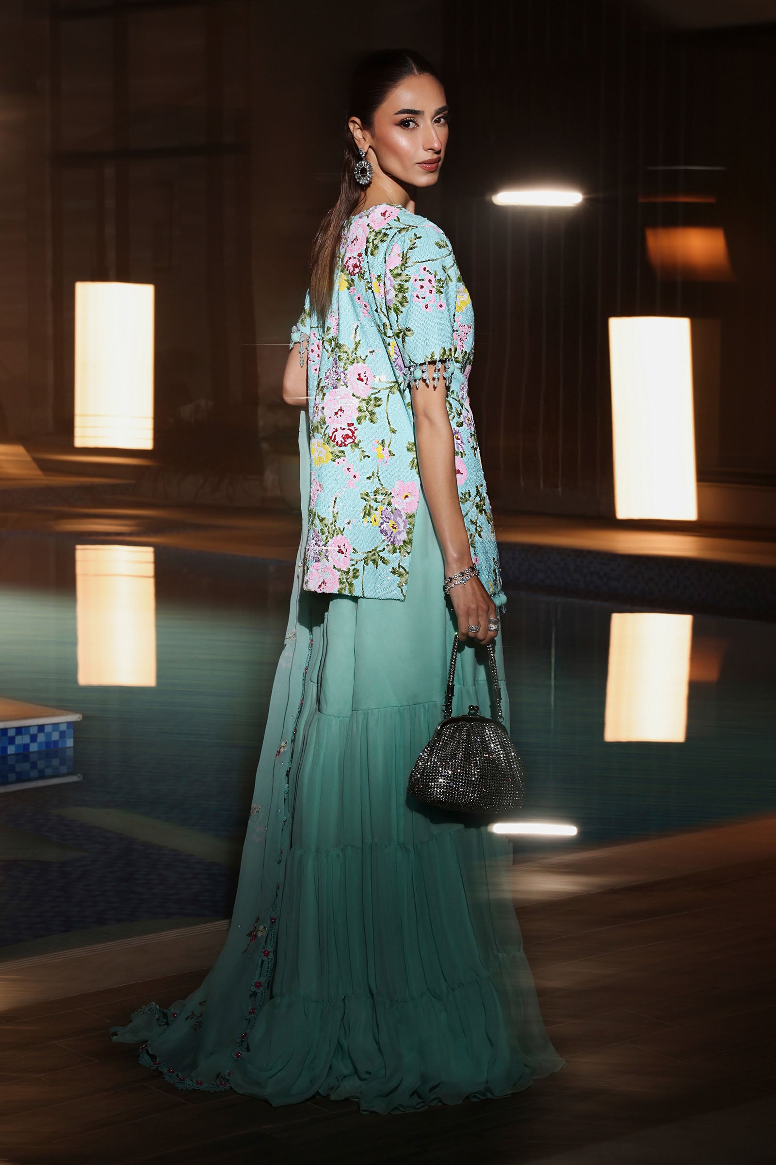 3 Piece Embroidered Net Suit