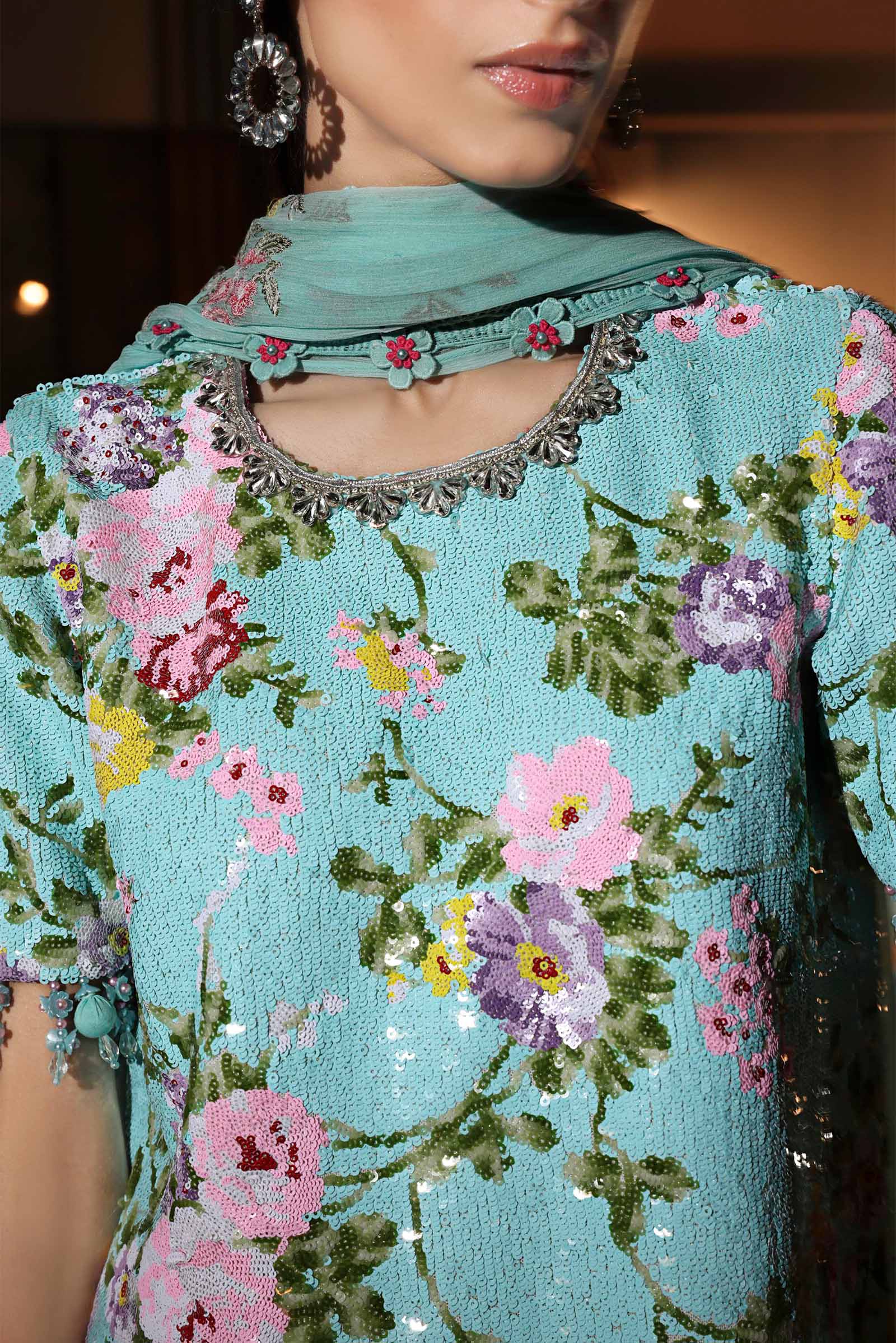 3 Piece Embroidered Net Suit