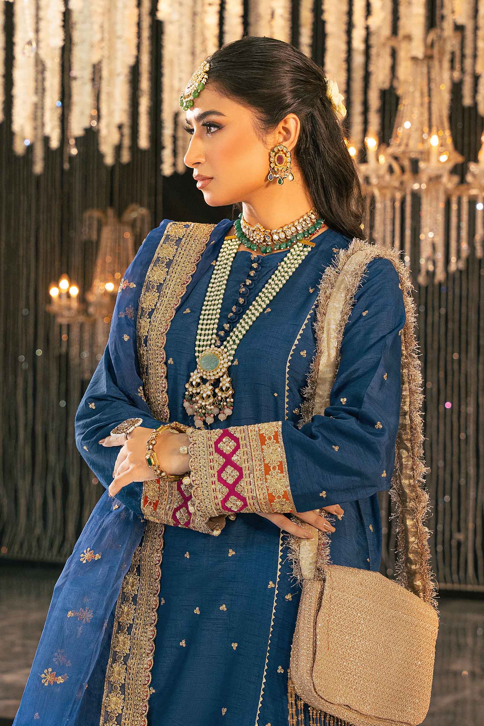 3 Piece Embroidered Raw Silk Suit